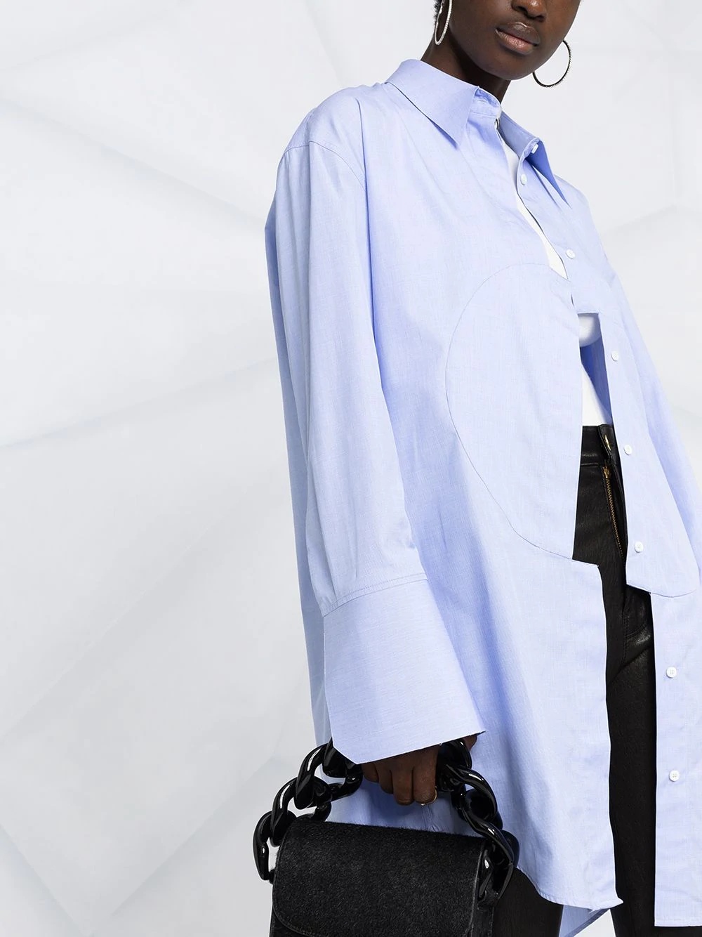 asymmetric-fastening oversize shirt - 5