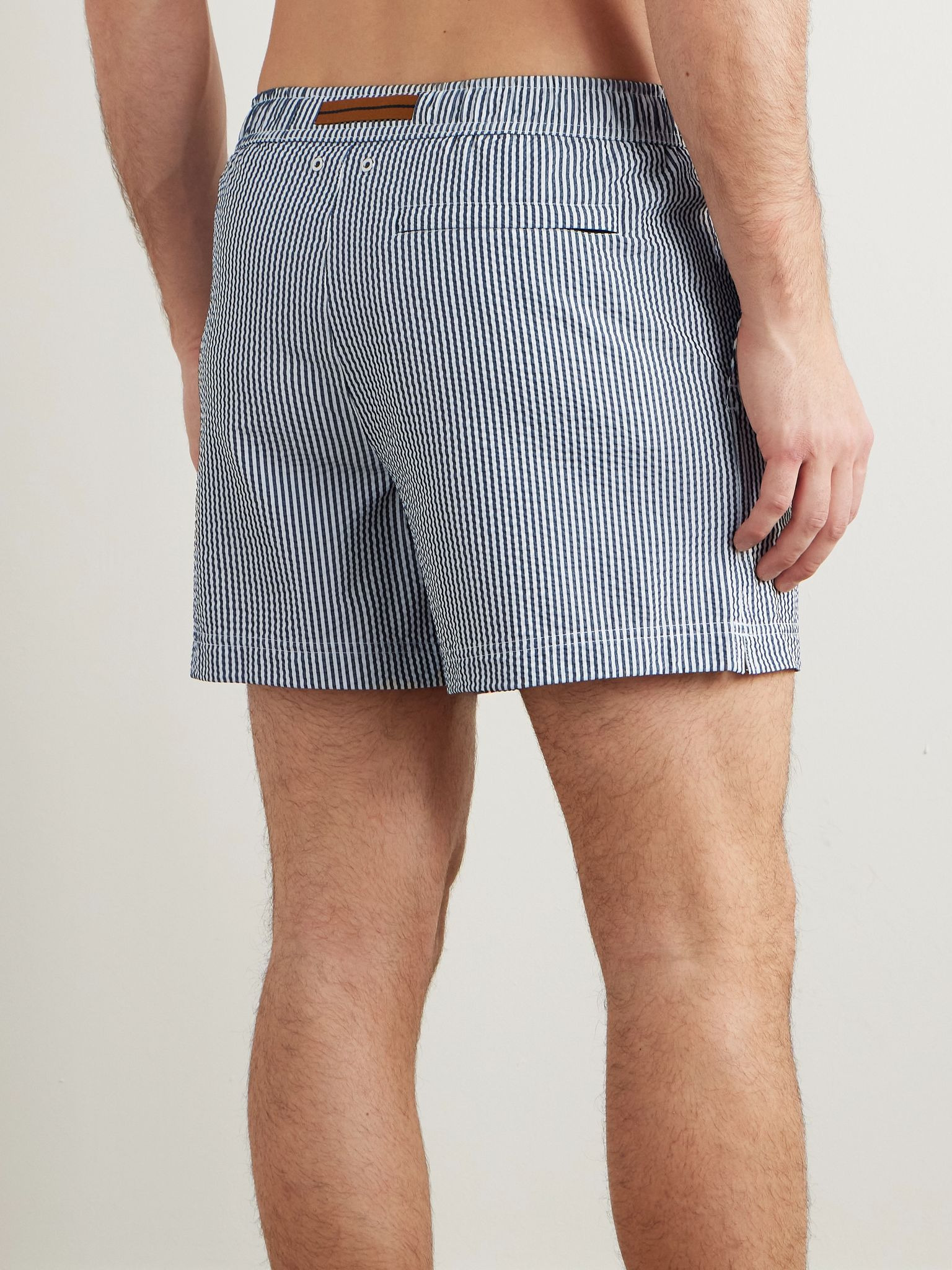 Straight-Leg Mid-Length Striped Seersucker Shorts Navy - 3