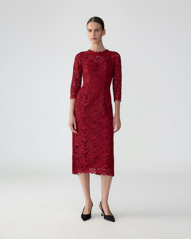 CAROLINA HERRERA Tulip-Embroidered Lace Midi Dress outlook