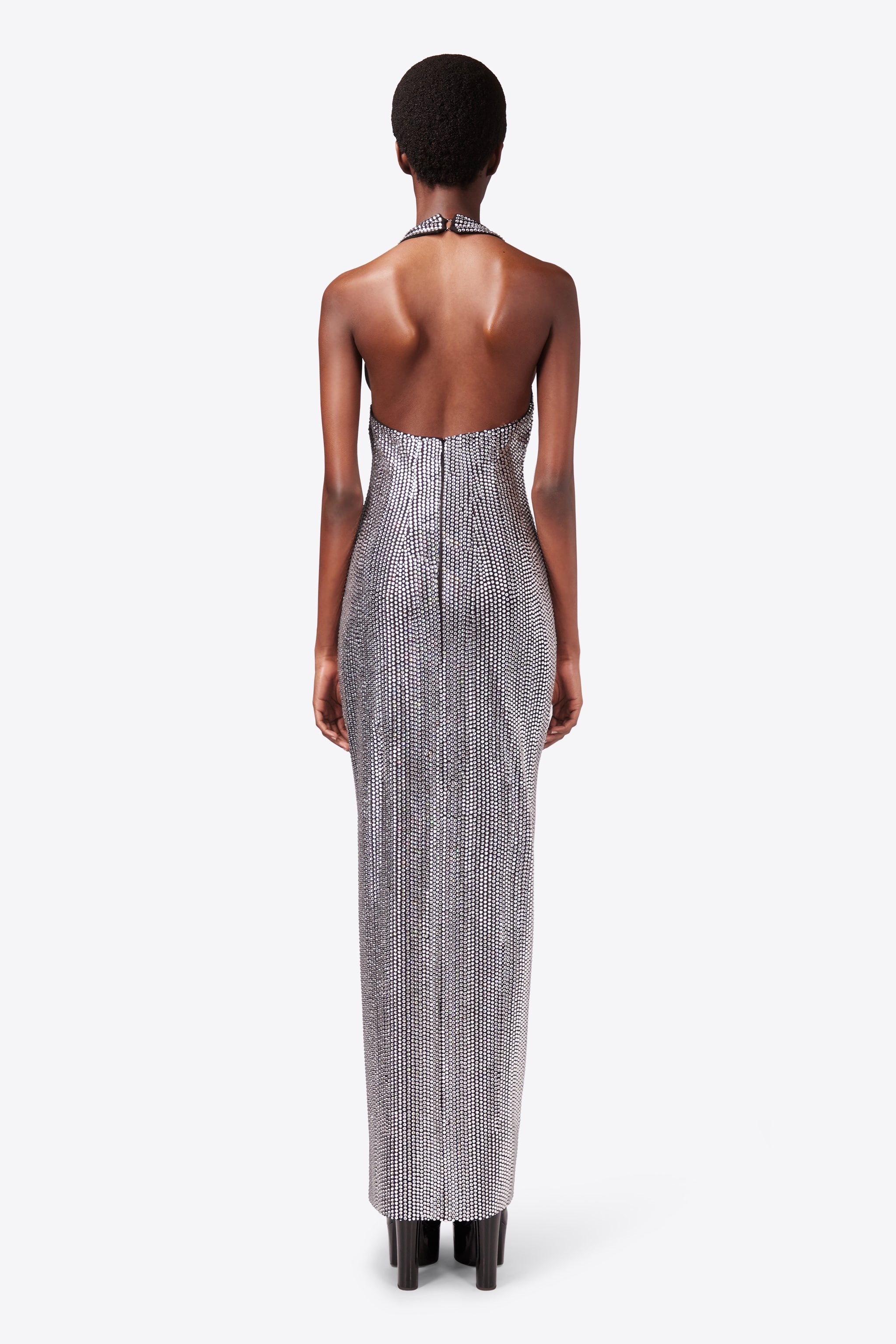 CRYSTAL EMBELLISHED HALTER SLIT GOWN - 5
