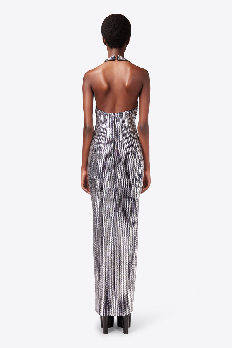 CRYSTAL EMBELLISHED HALTER SLIT GOWN 5