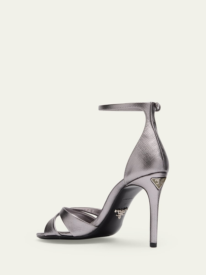 Prada 95mm Vernice Saffiano Leather Ankle-Strap Sandals outlook