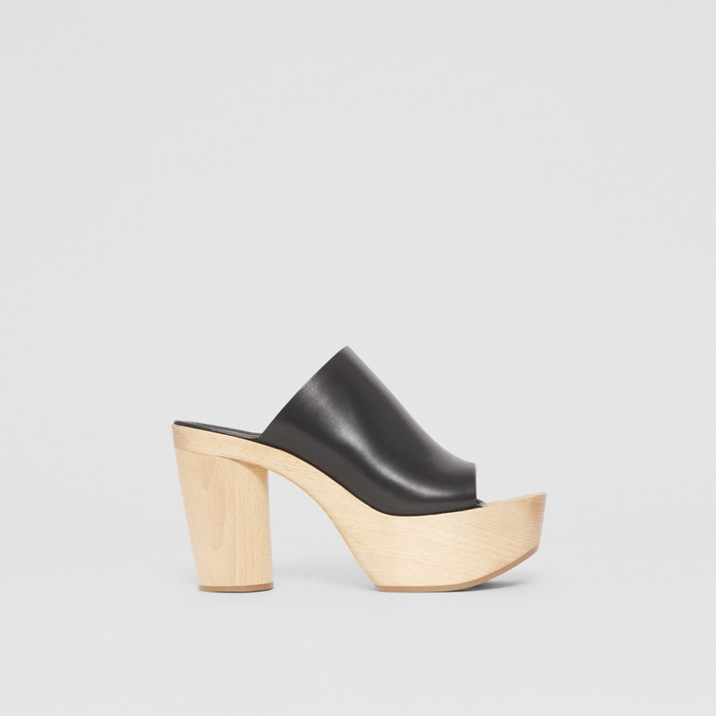 Leather and Beechwood Platform Mules 1