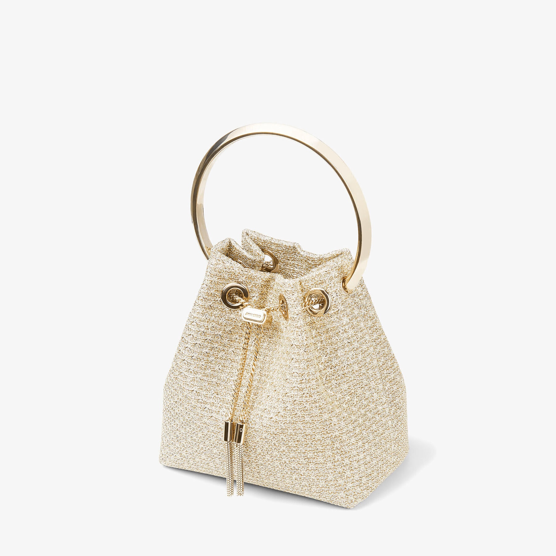 Bon Bon
Champagne Woven Sparkle Lurex Bag with Metal Bracelet Top Handle - 2