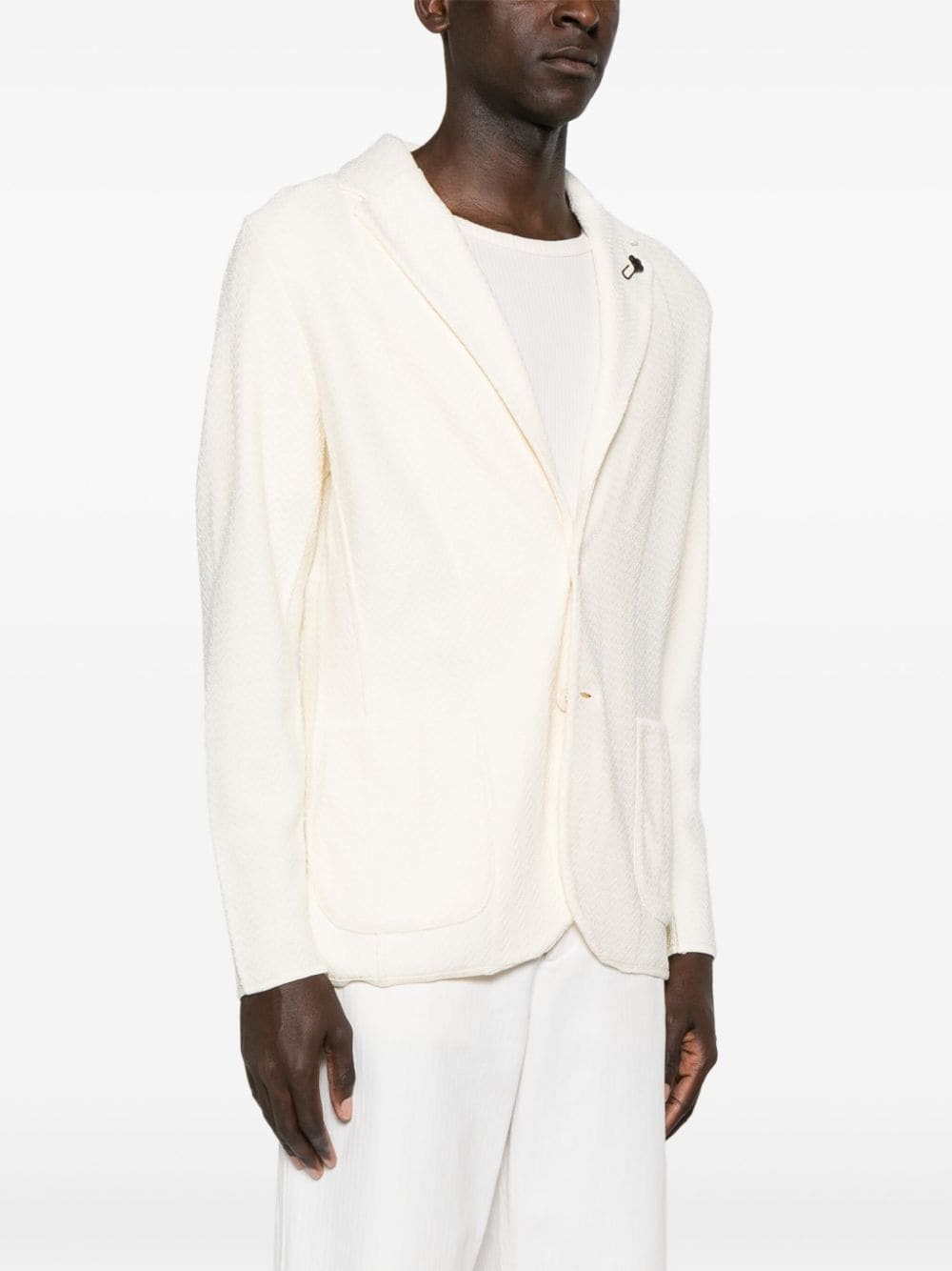 chevron-knit single-breasted blazer - 3