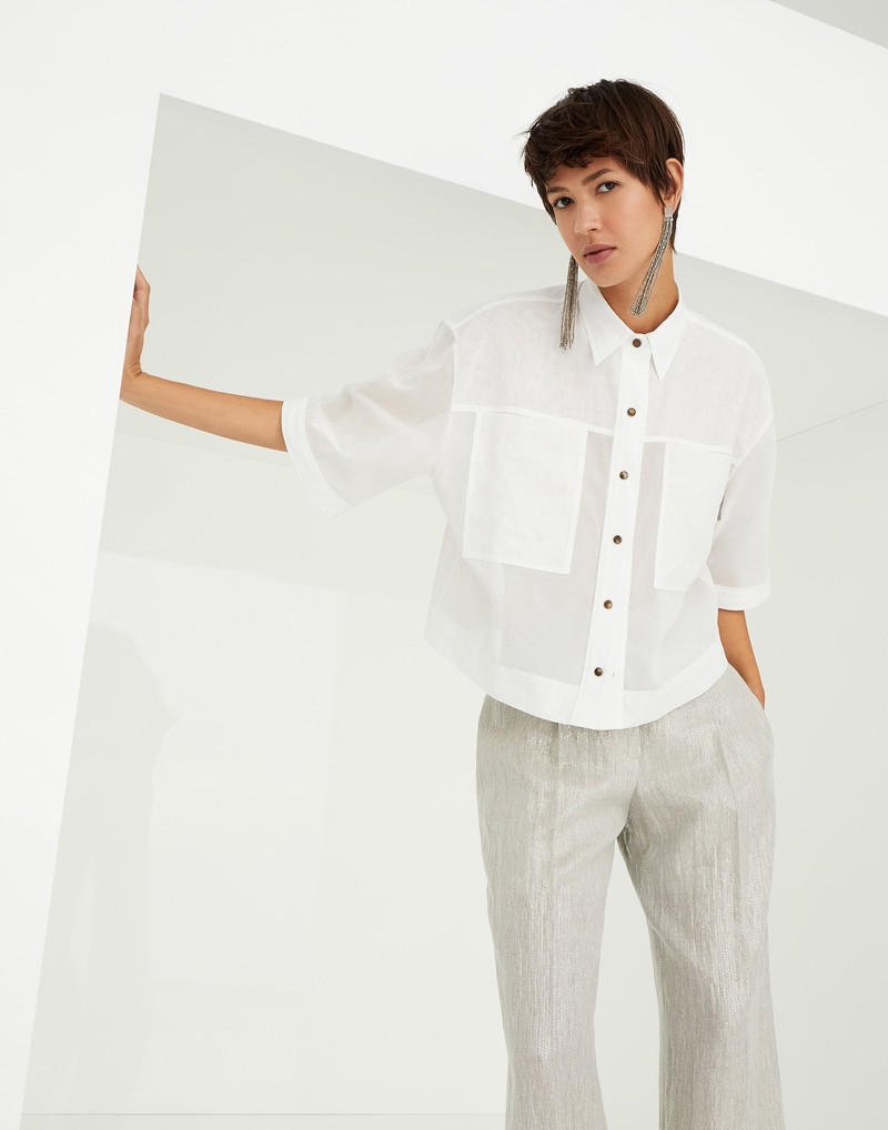 Cotton organza shirt with shiny tab 4