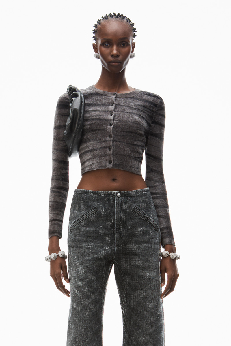 Alexander Wang digital animal-print crewneck cardigan in chenille outlook