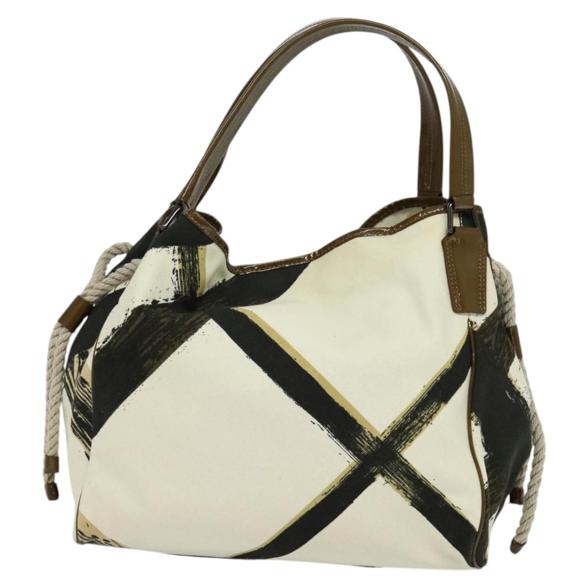 Burberry Tote Bag Canvas Enamel White Black Khaki - 3