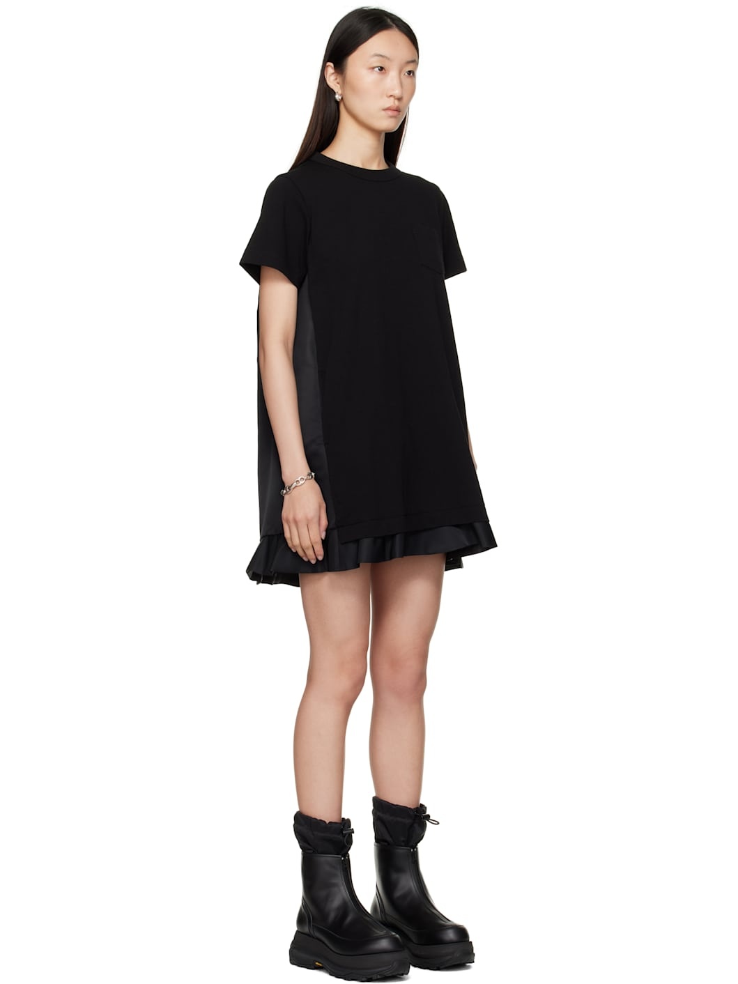 Black Nylon Twill & Cotton Jersey Minidress - 2