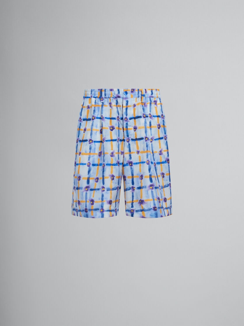 LIGHT BLUE HABOTAI SILK DRAWSTRING SHORTS WITH SARABAND PRINT - 1