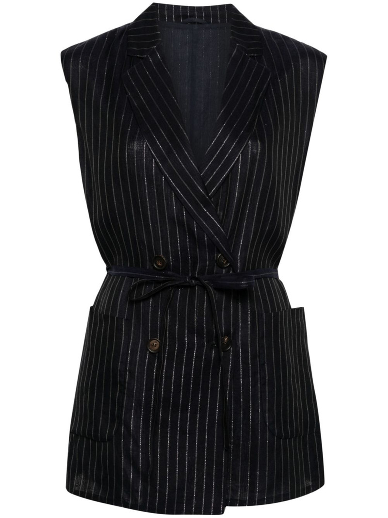 pinstripe-pattern belted waistcoat 1