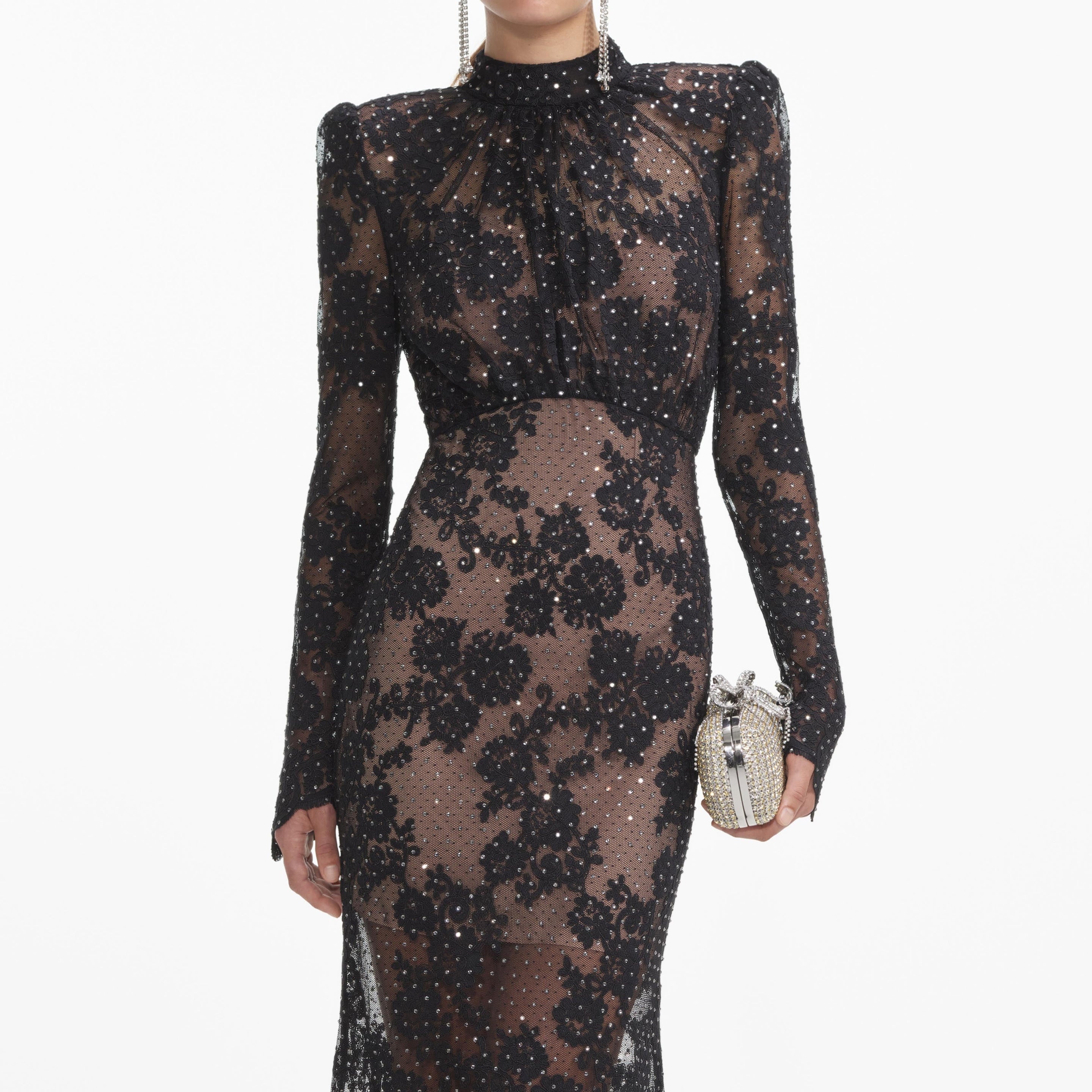 self-portrait Black Rhinestone Lace Maxi Dress | REVERSIBLE
