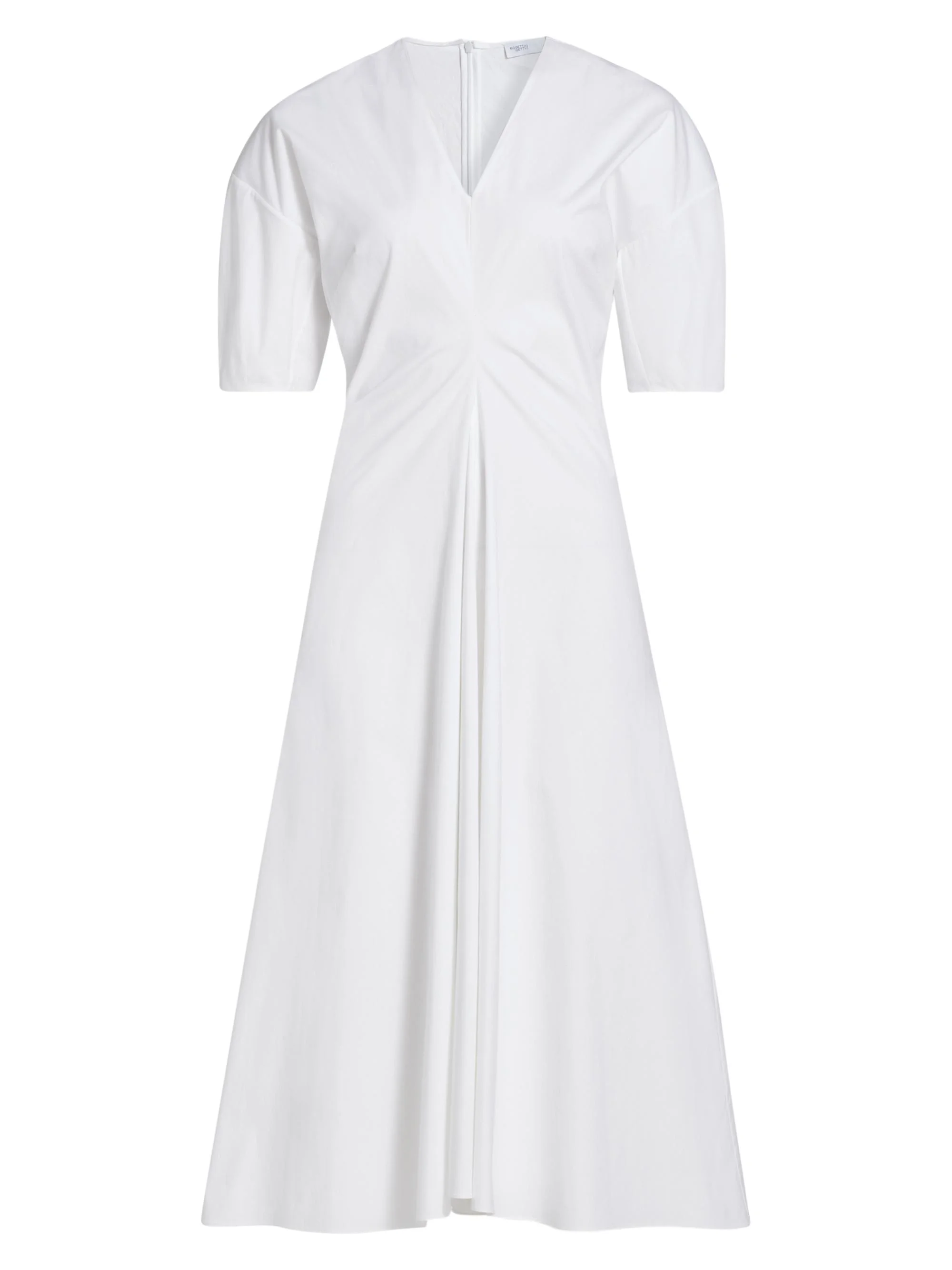 Women's Ruched Stretch-Cotton V-Neck Midi-Dress - White - 1
