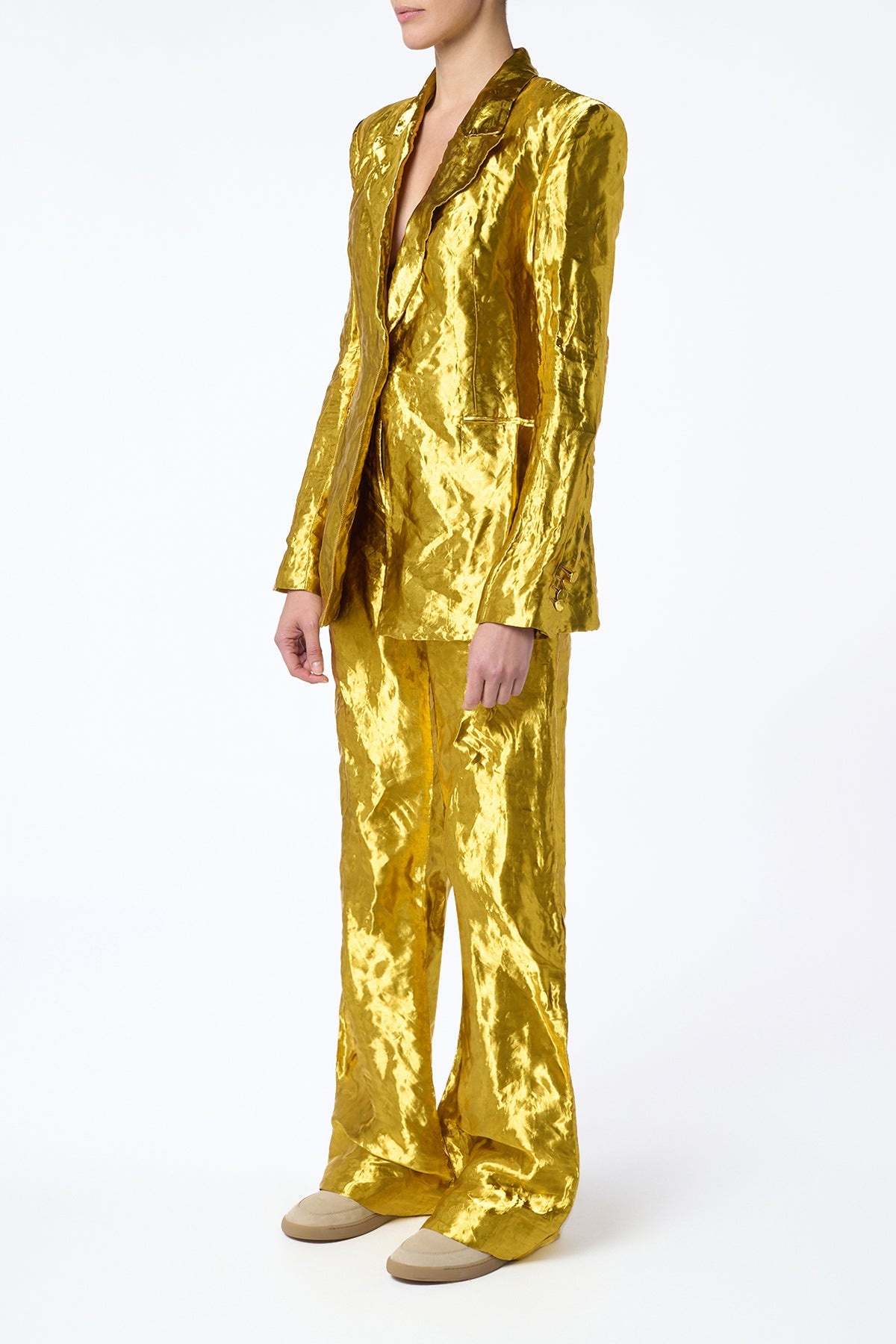 Bani Wide-Leg Pant in Gold Metallic Silk - 4