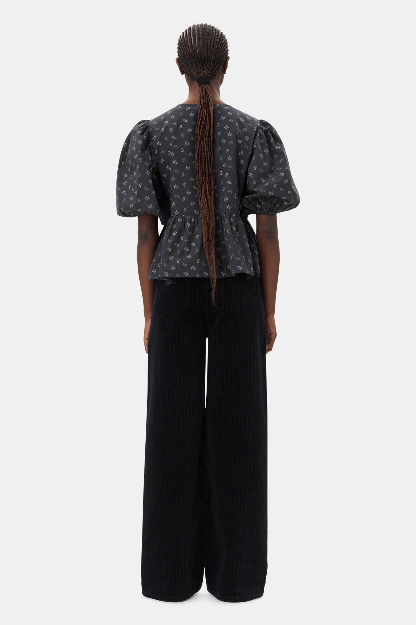 BLACK PRINTED COTTON PEPLUM BLOUSE - 5