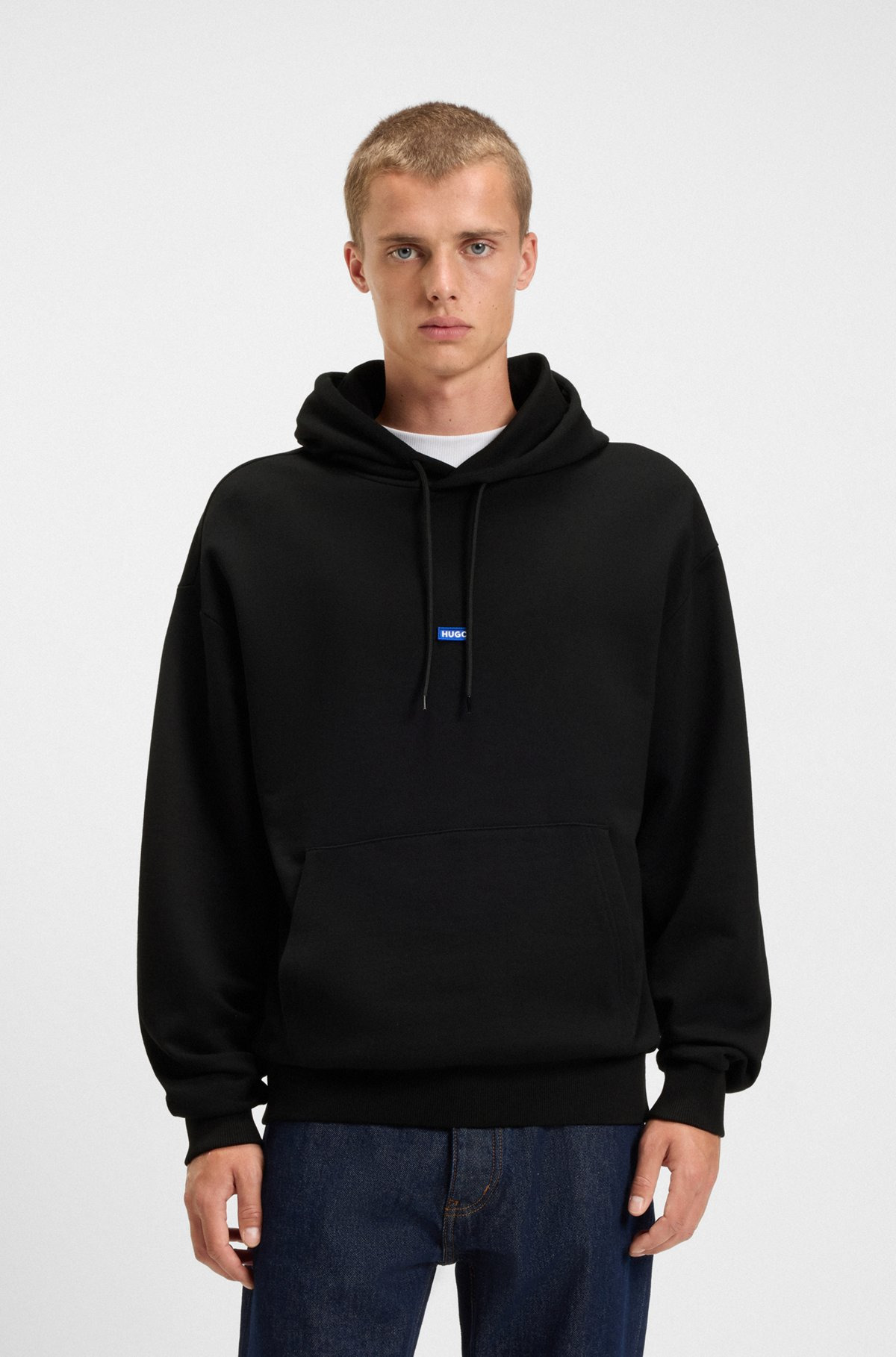 COTTON-TERRY HOODIE WITH BLUE LOGO LABEL - 2