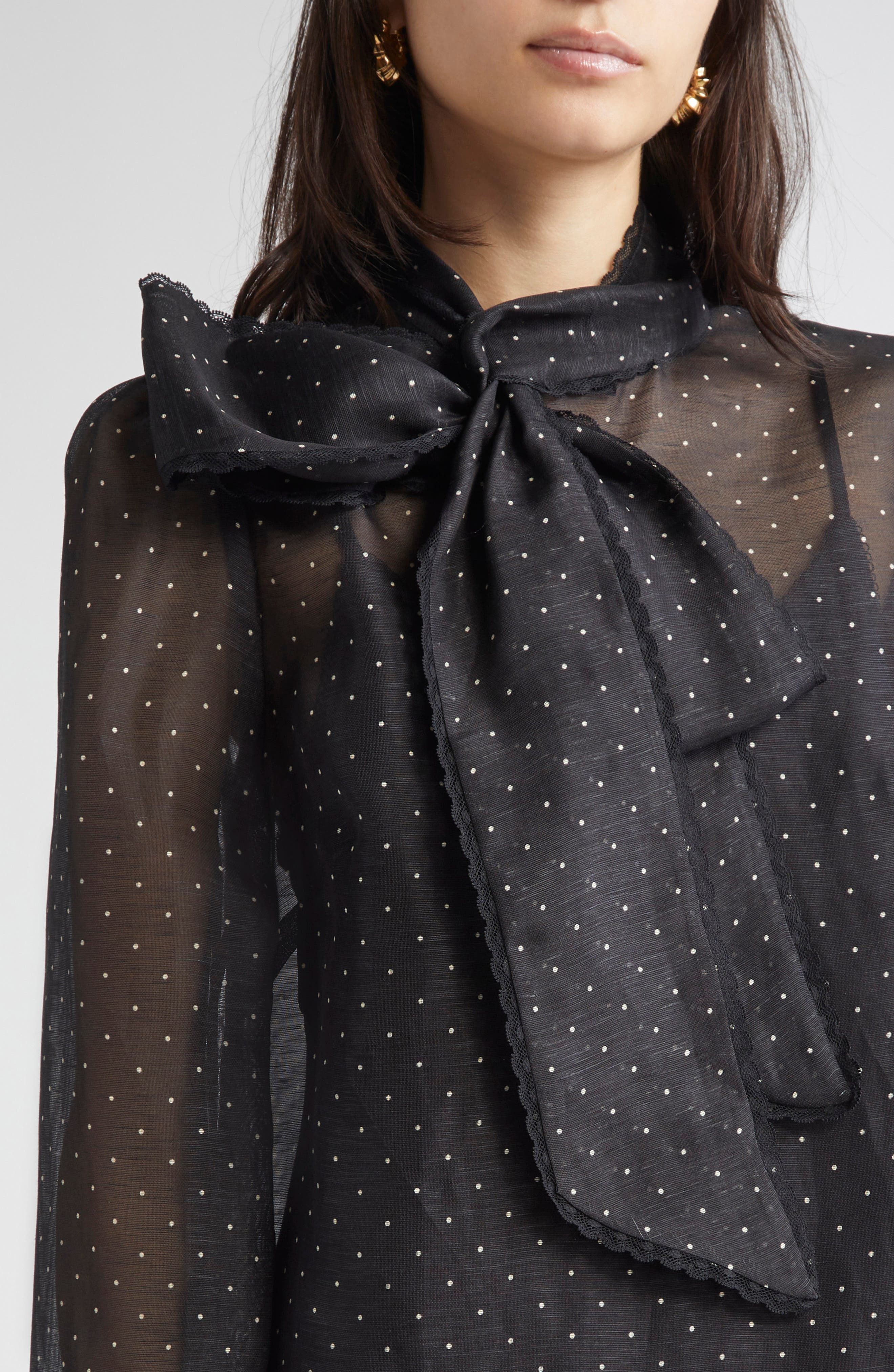 Zimmermann Dream Polka Dot Long Sleeve Pussy Bow Minidress in Black Dot at Nordstrom - 4