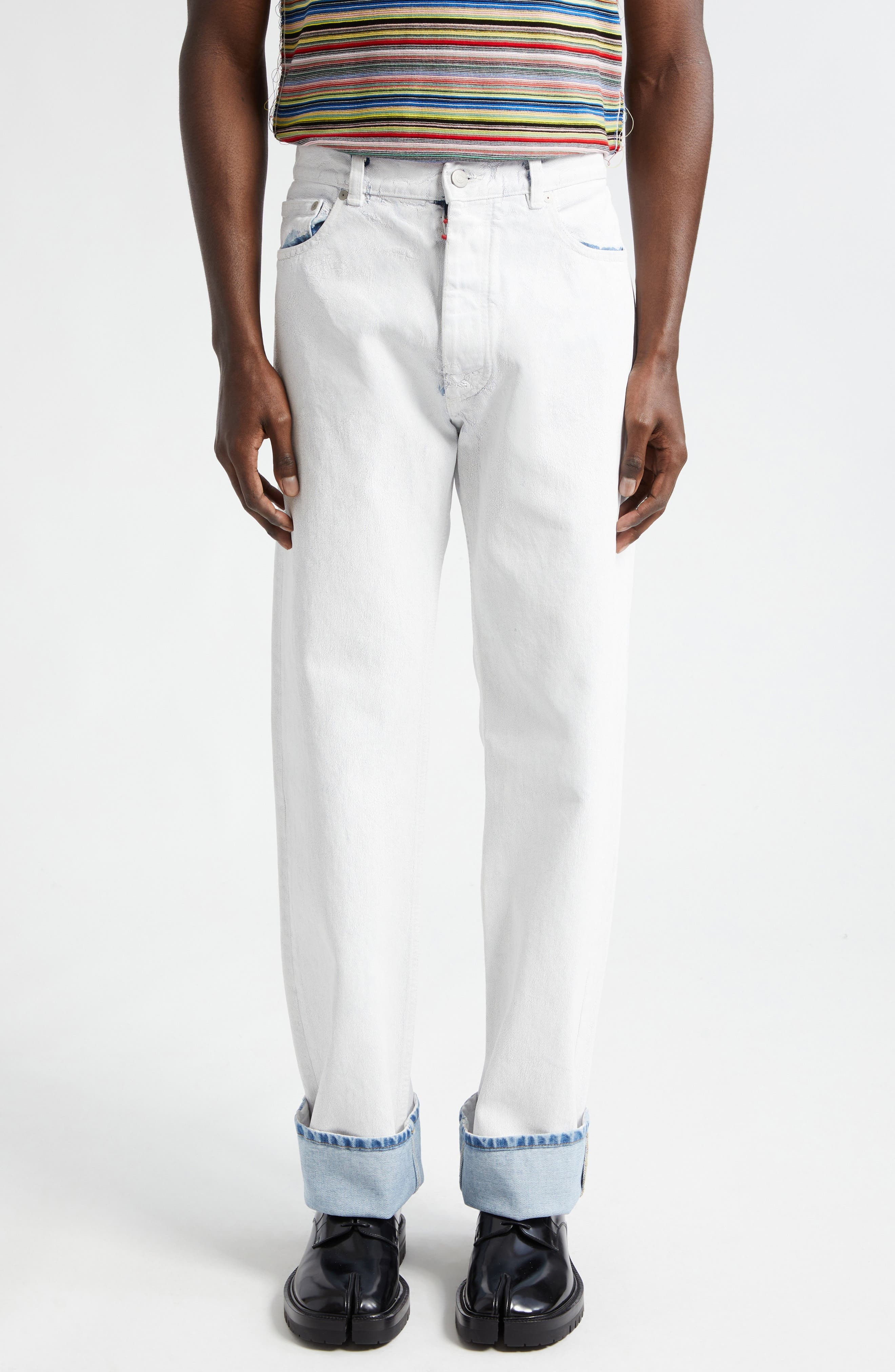 Maison Margiela Bianchetto Hand Painted Denim Jeans in White Paint at Nordstrom - 1