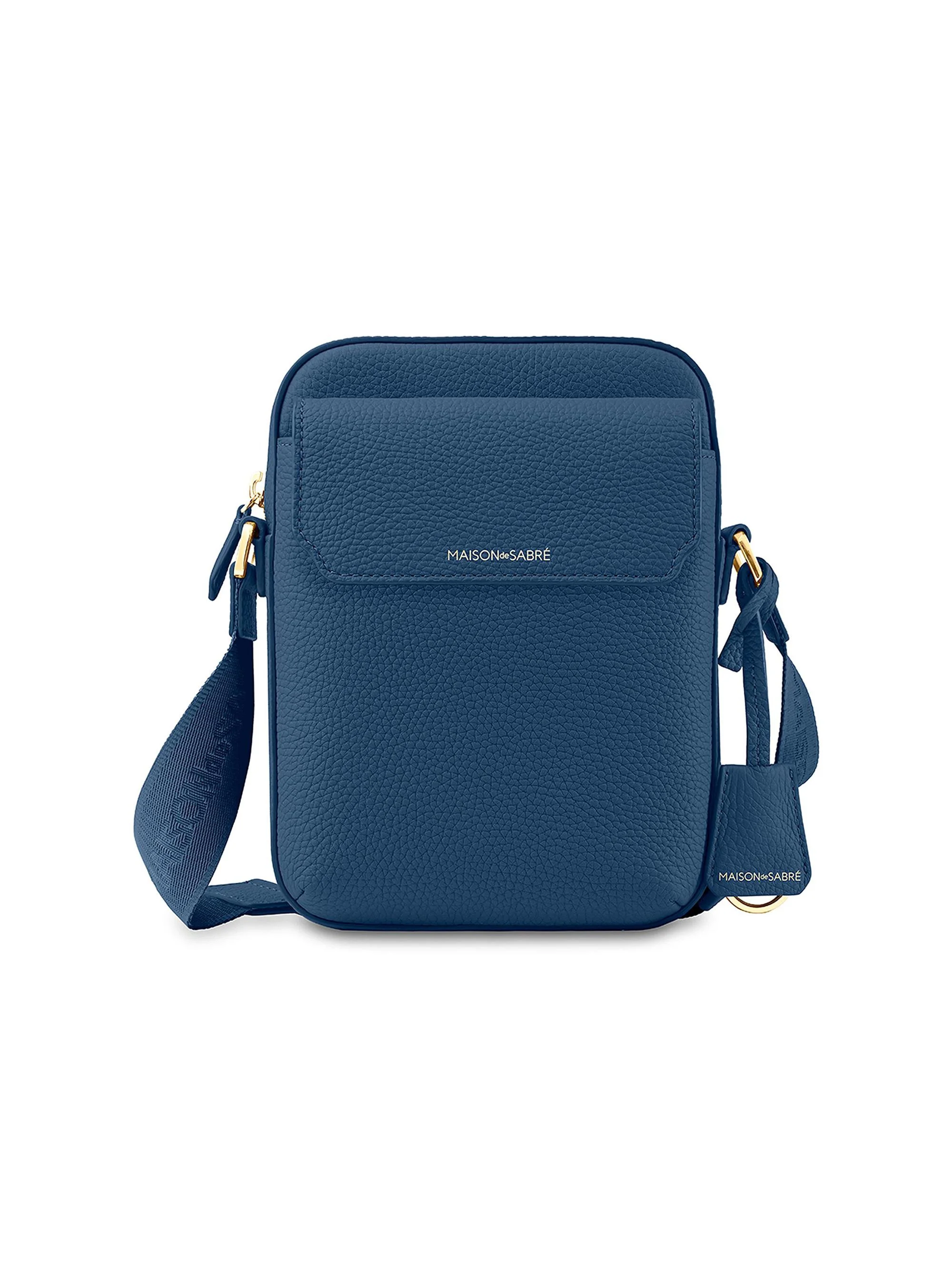 Unisex Small Leather Messenger Bag - Pacific Blue - 1