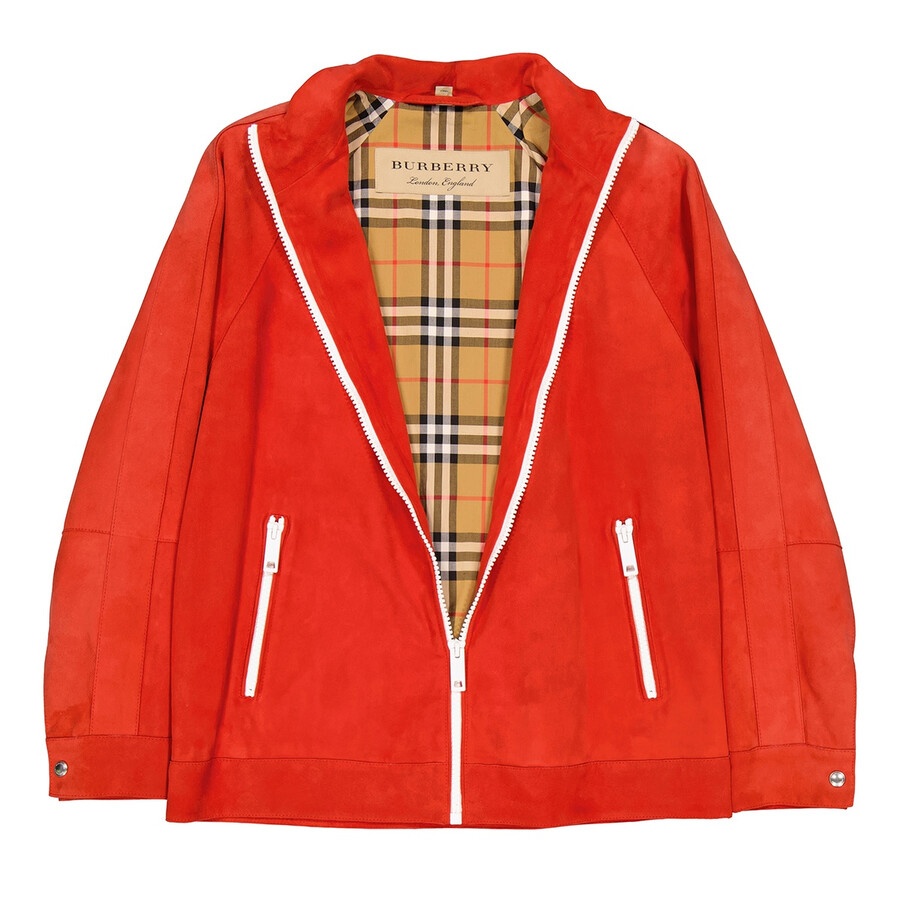Burberry Ladies Leather Bright Red Suede Bomber - 2