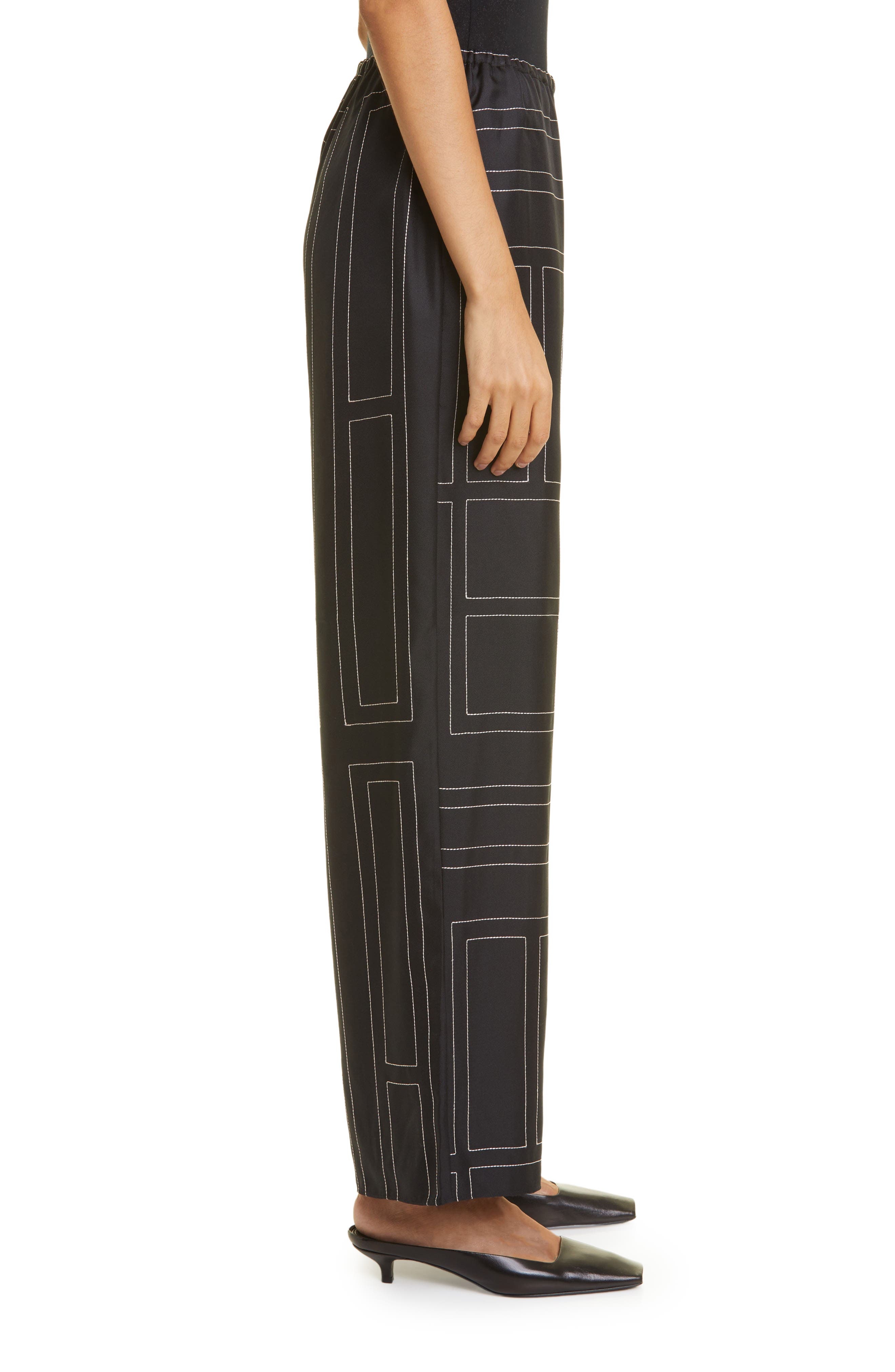 TOTEME Monogram Silk Pajama Bottoms in Black Monogram at Nordstrom - 4