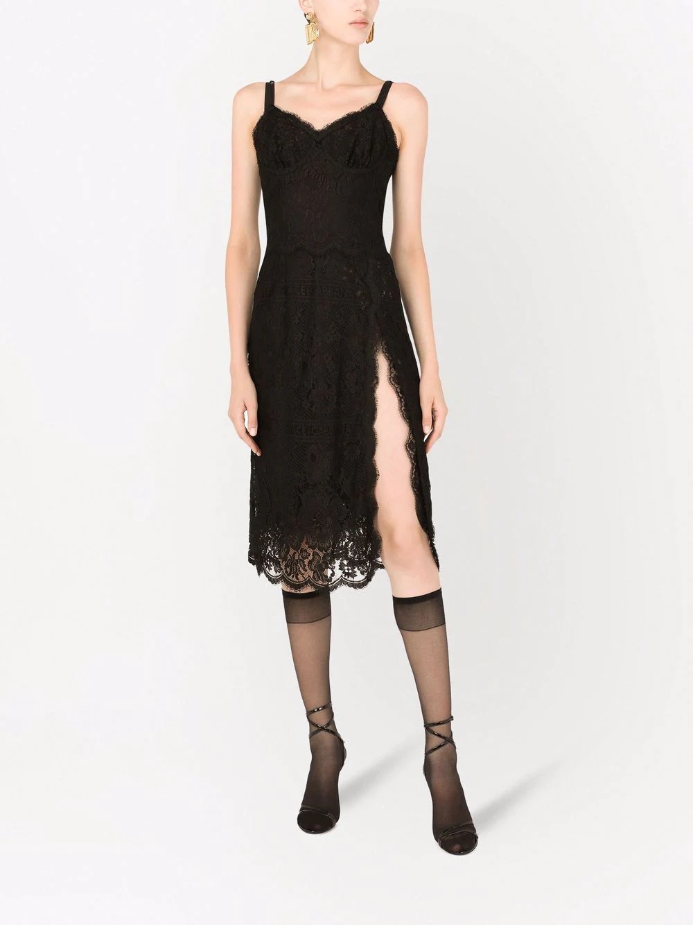 bustier-style lace dress - 5