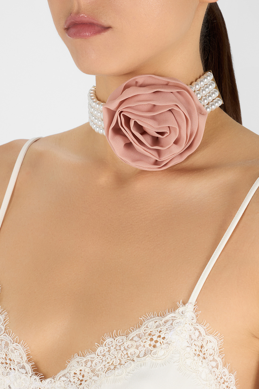 METAL CHOKER WITH PEARL STRANDS AND 3D ROSE - 4
