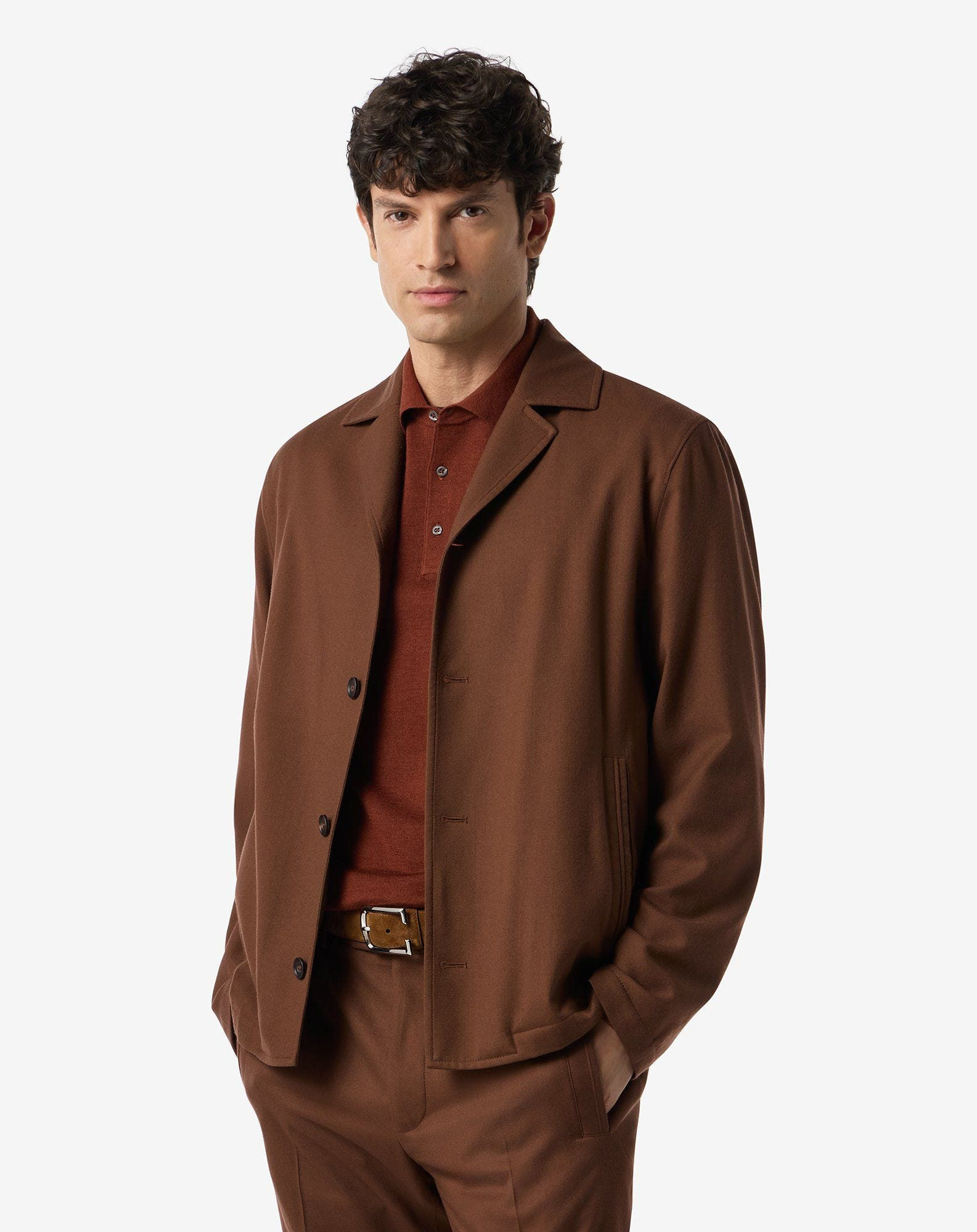 Brown ultra fine 160's wool overshirt - 2