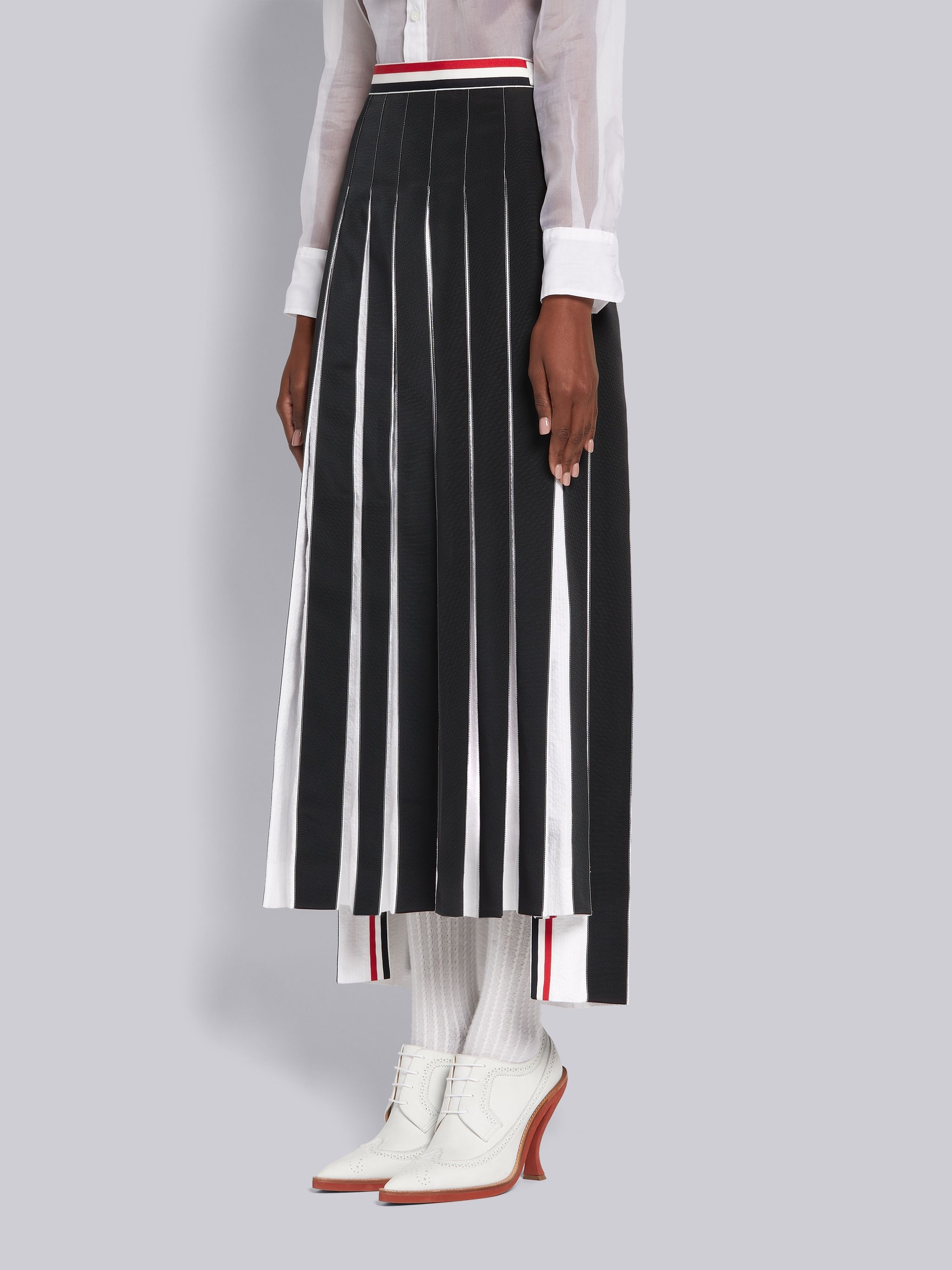 RWB-detail pleated ankle-length skirt - 2