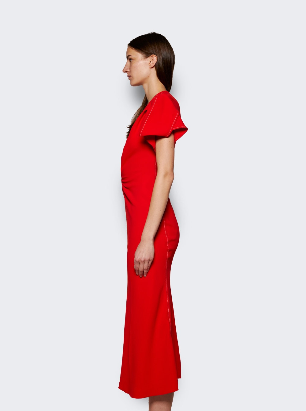 Gathered V-neck Midi Dress Tomato - 4