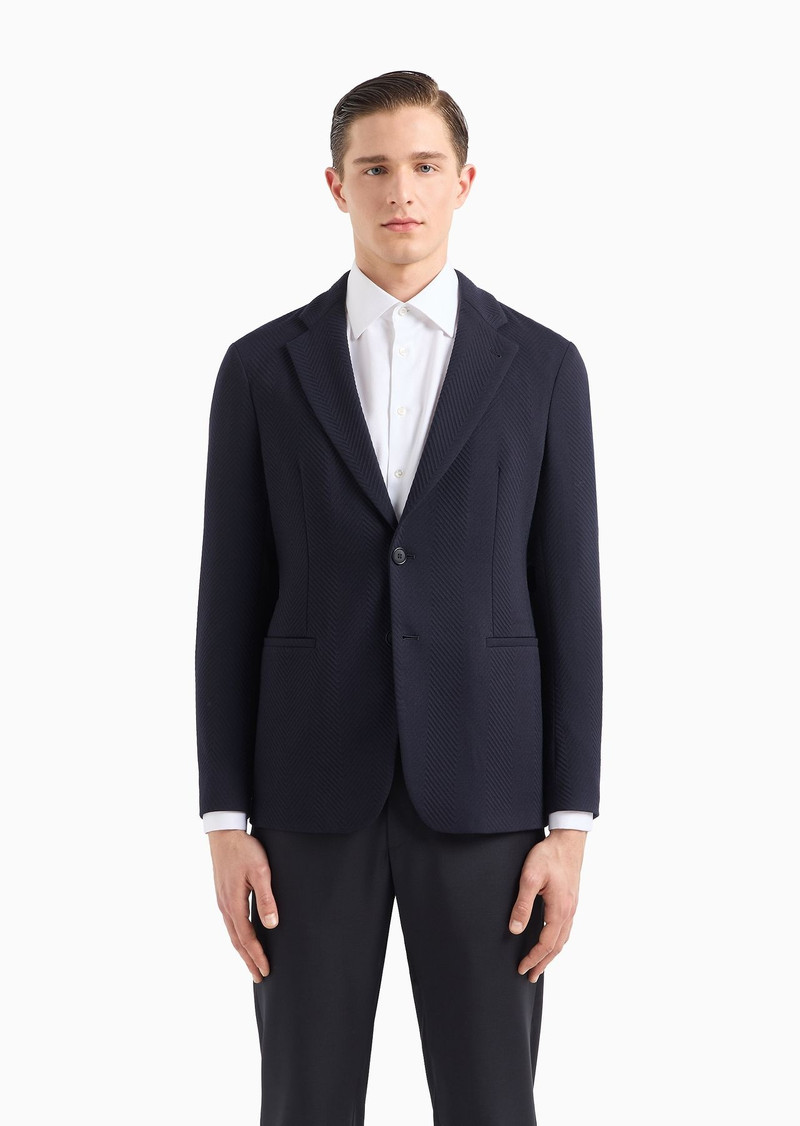 Single-breasted jacket in a chevron jacquard stretch-wool blend 2