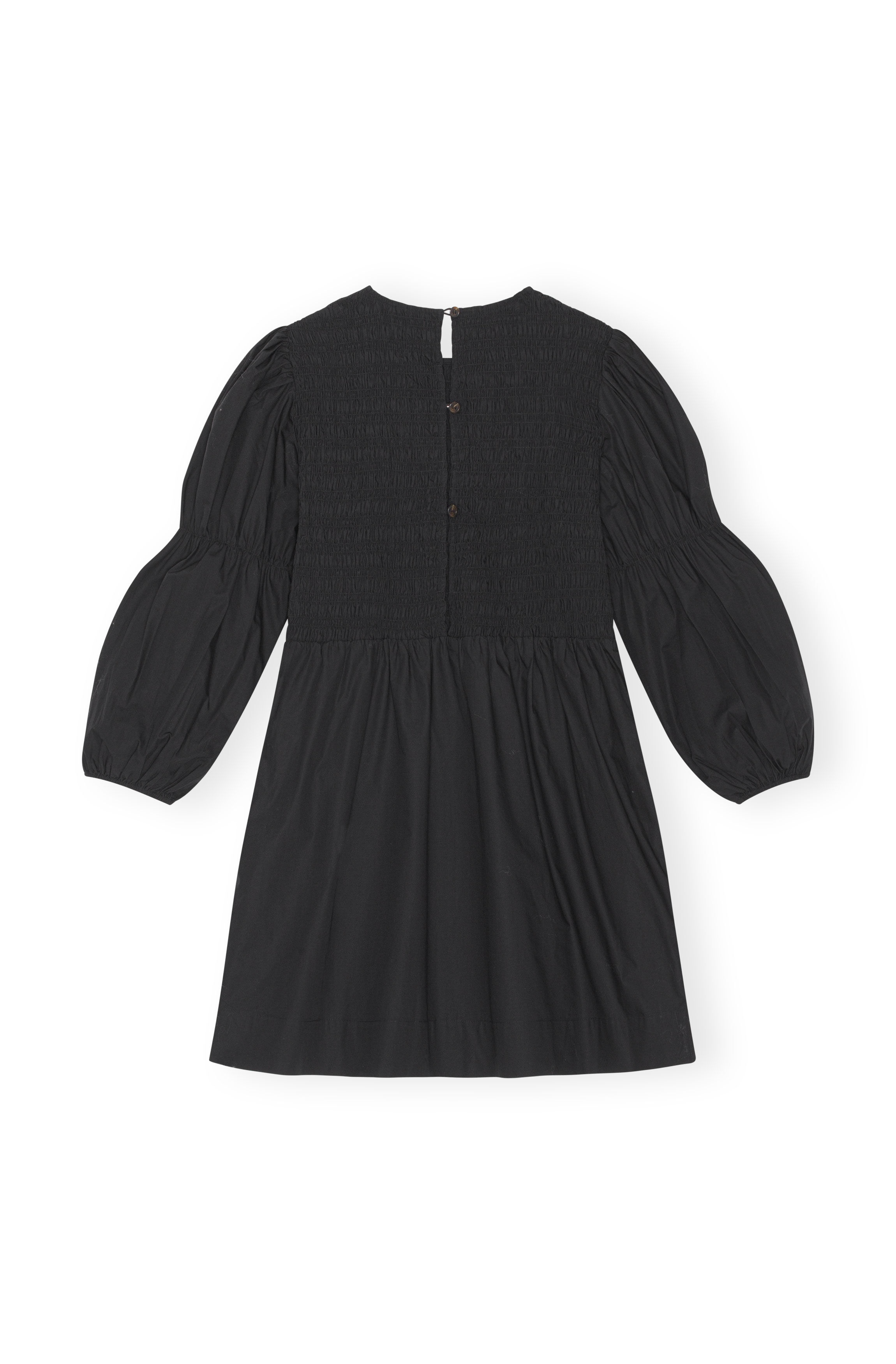 BLACK COTTON POPLIN SMOCK MINI DRESS - 2