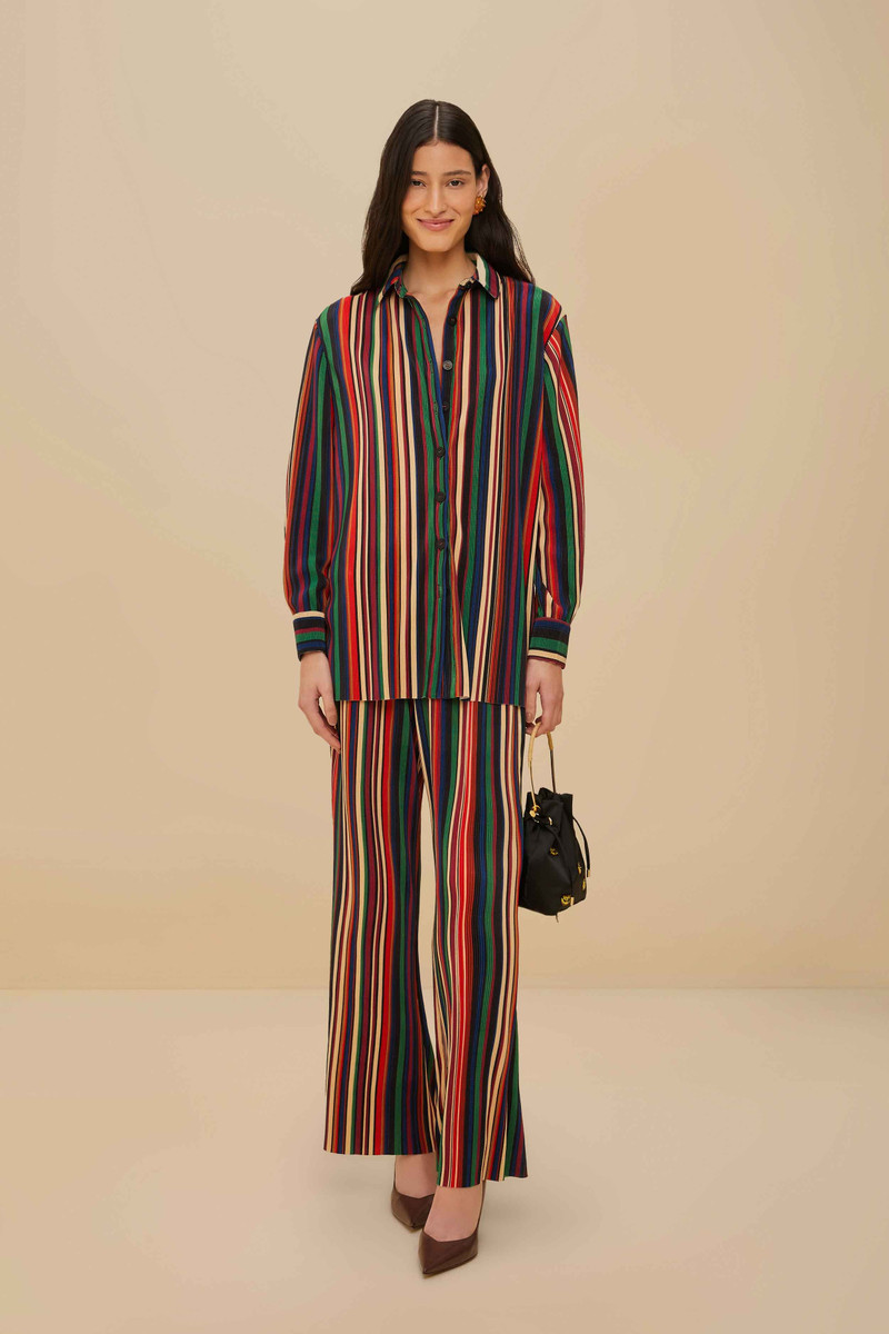 Multicolor Pipa Stripes Pleated Pants 1