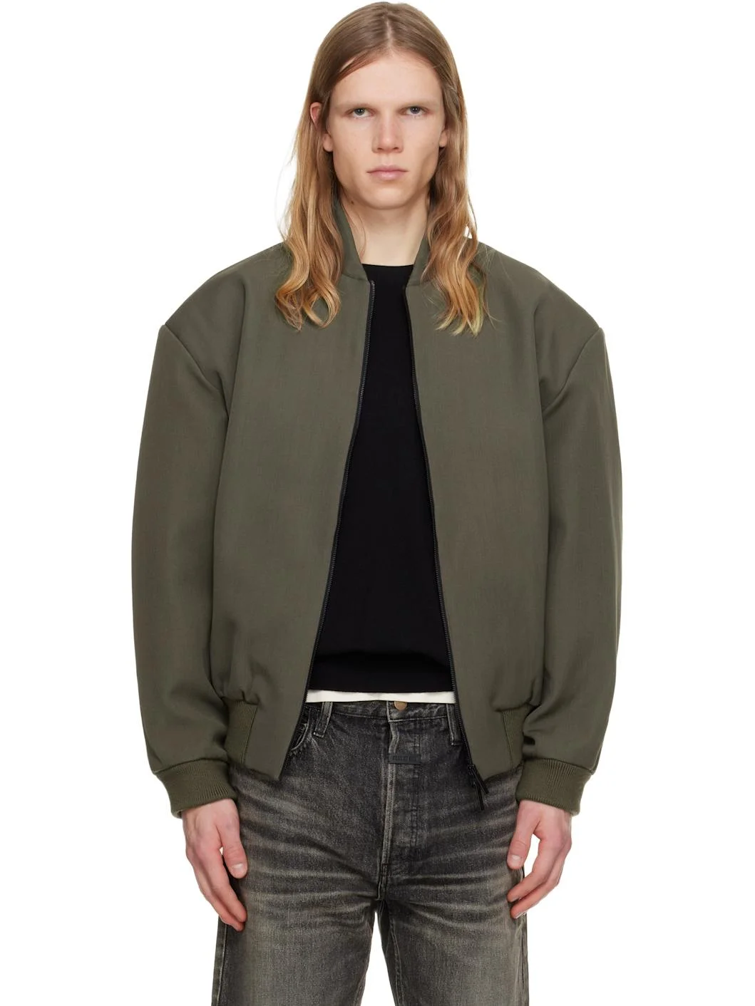 Khaki Virgin Wool Bomber Jacket - 1