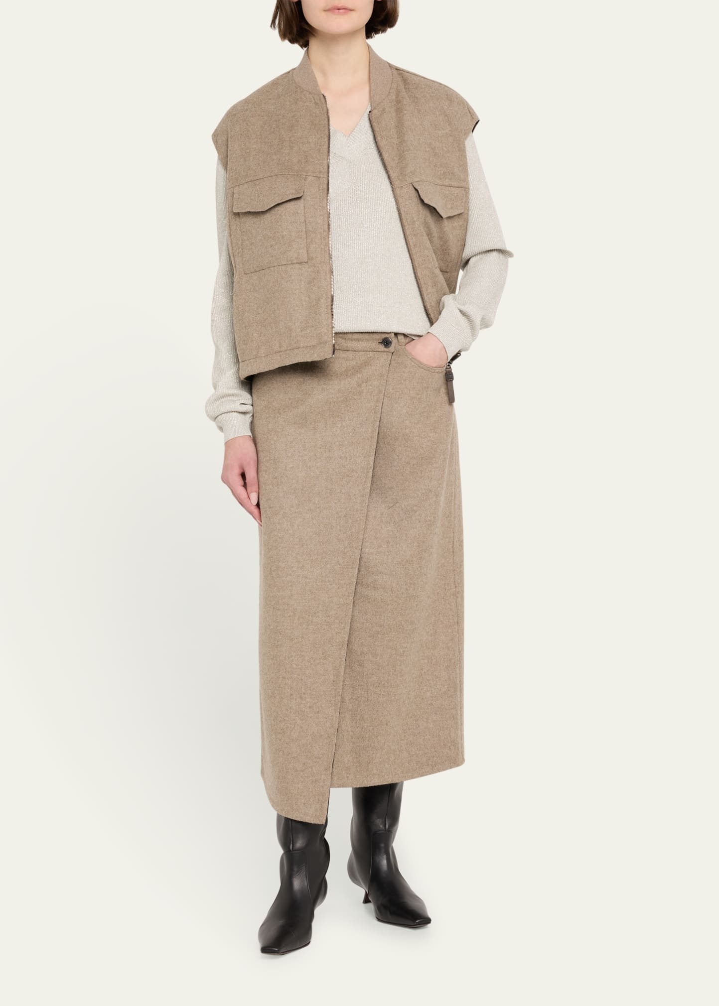 Wrap Fluid Double Face Wool Midi Skirt - 2