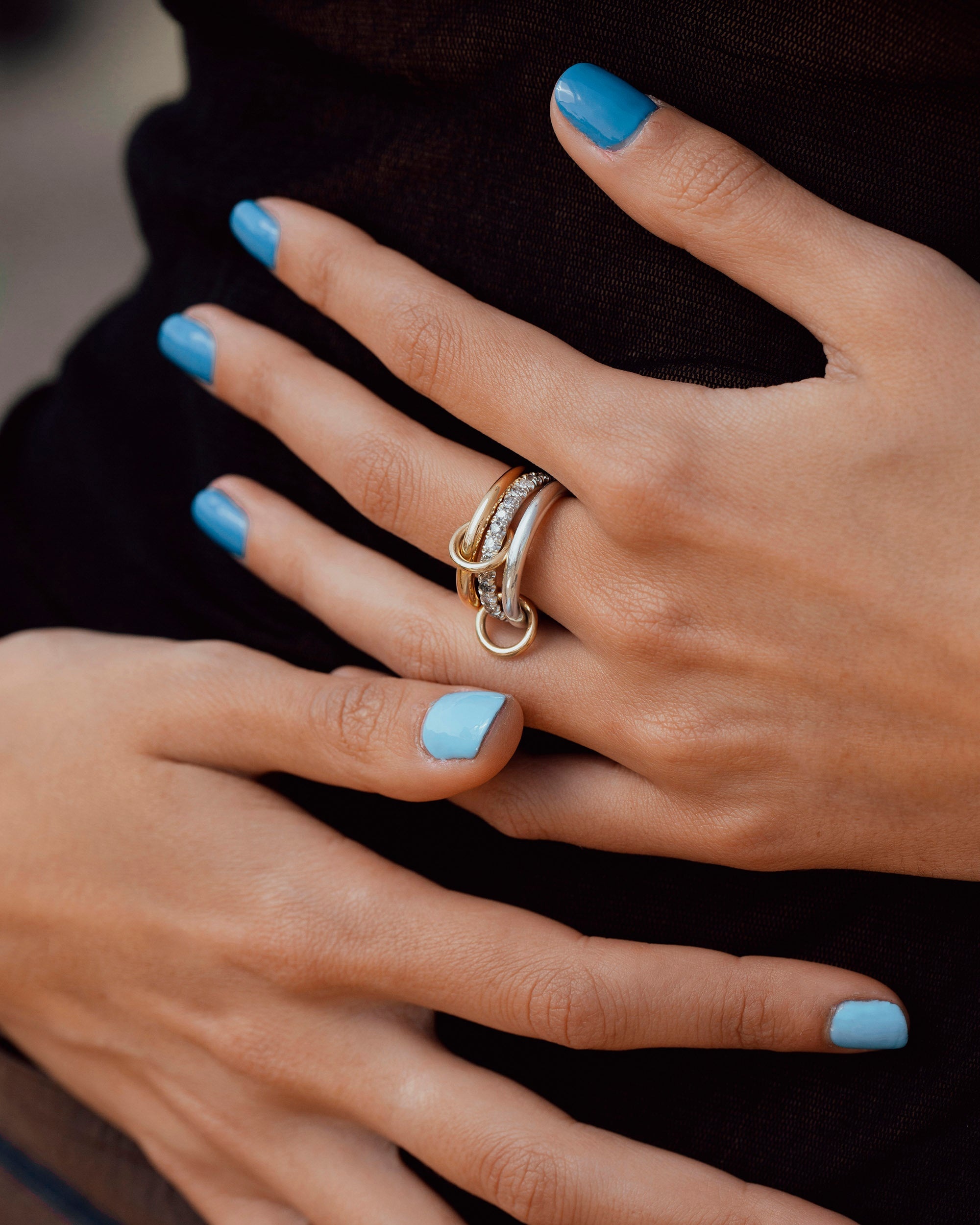Taurus 18K Gold Sterling Silver and Diamond Linked Rings - 2