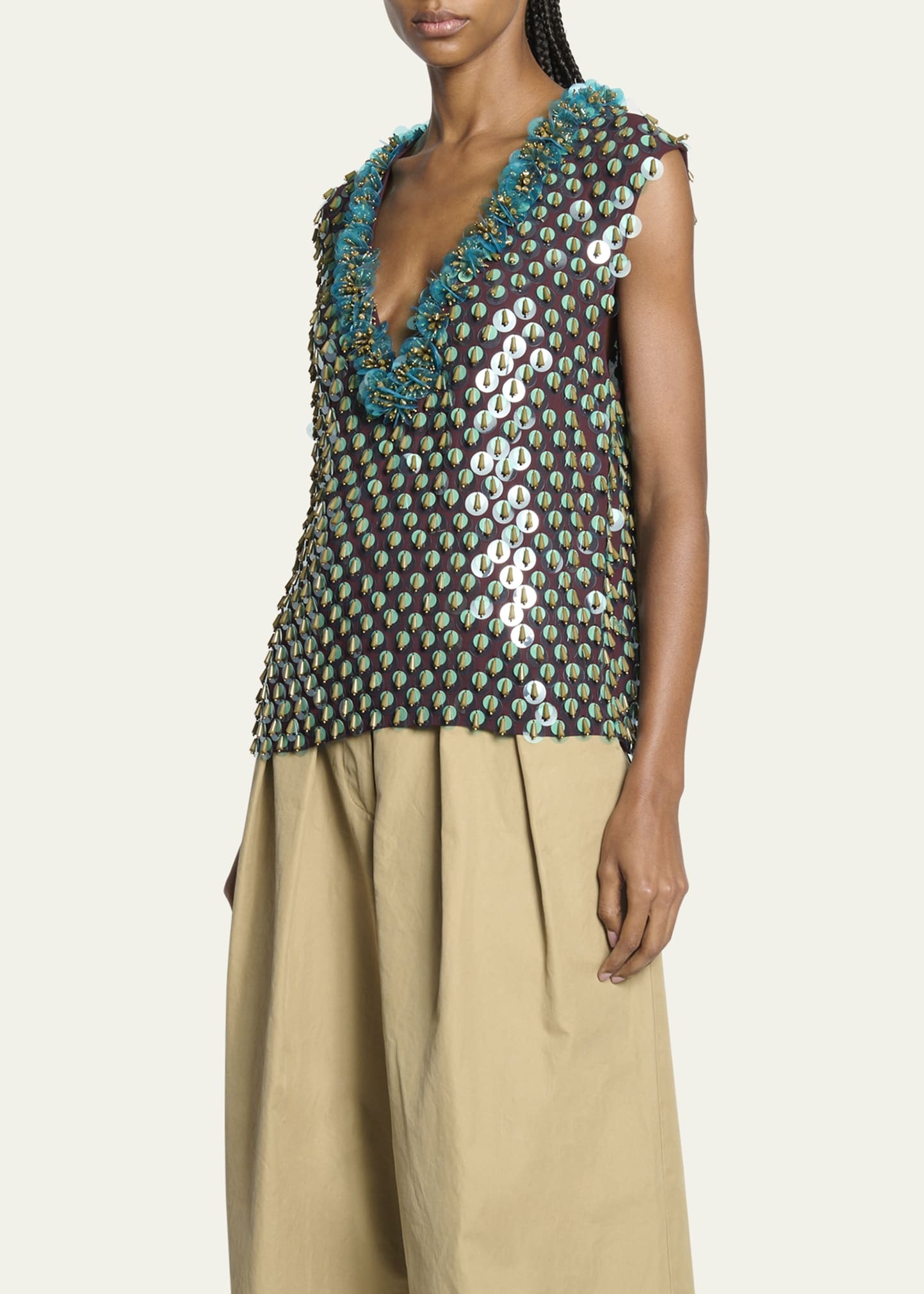 Dries Van Noten College Embellished Plunging Tank Top