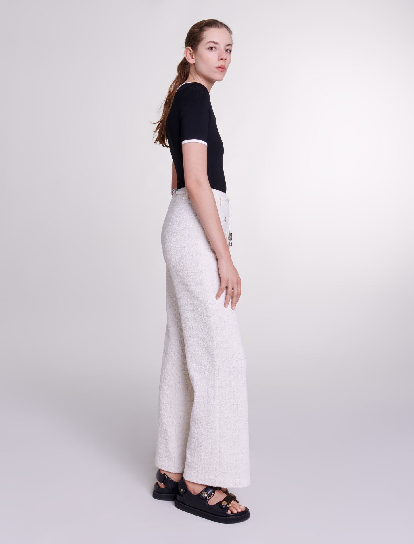 Metallic thread tweed trousers - 3