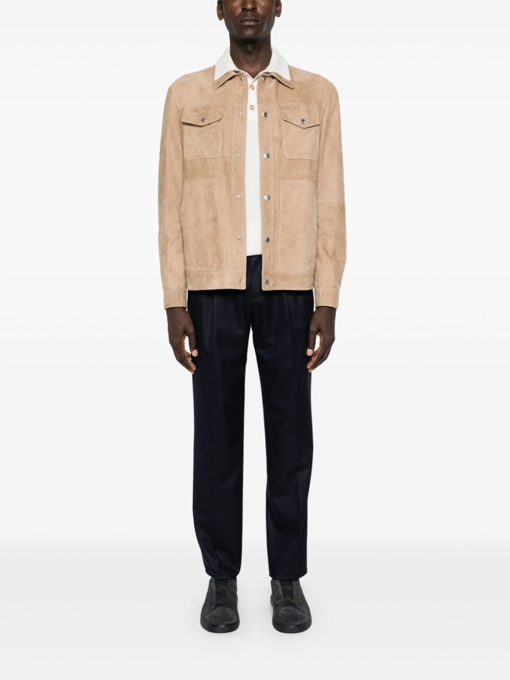 classic-collar leather shirt jacket - 2