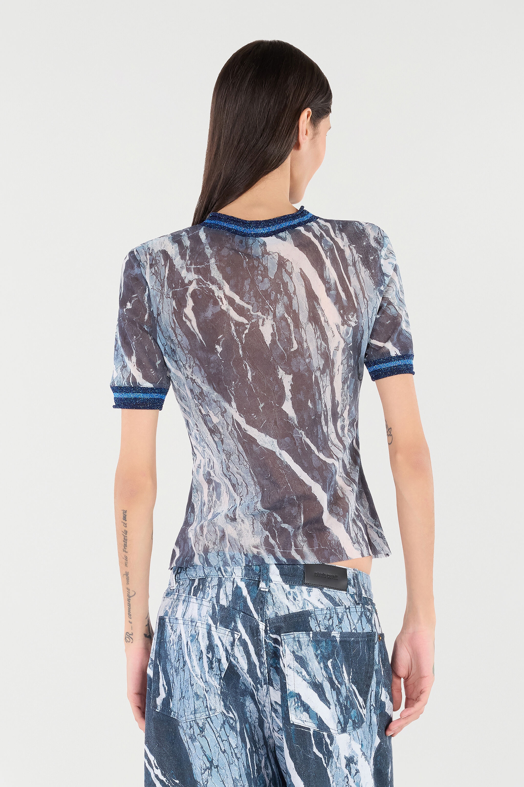 Marble-Print T-Shirt With Glittery Trims - 4