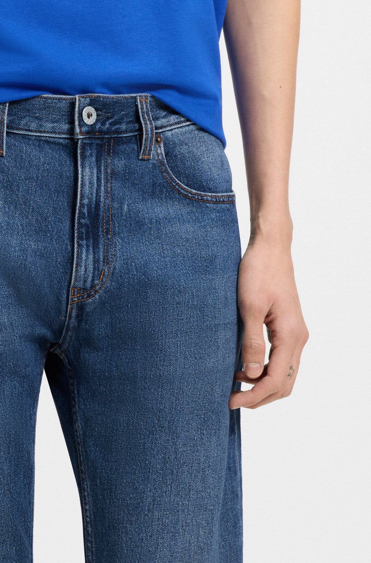 SLIM-FIT JEANS IN BLUE STRETCH DENIM - 5