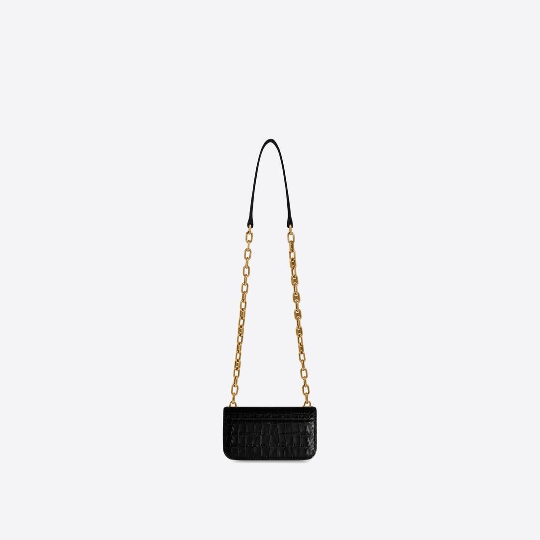 Women's Gossip Xs Bag With Chain Crocodile Embossed in Black - 3