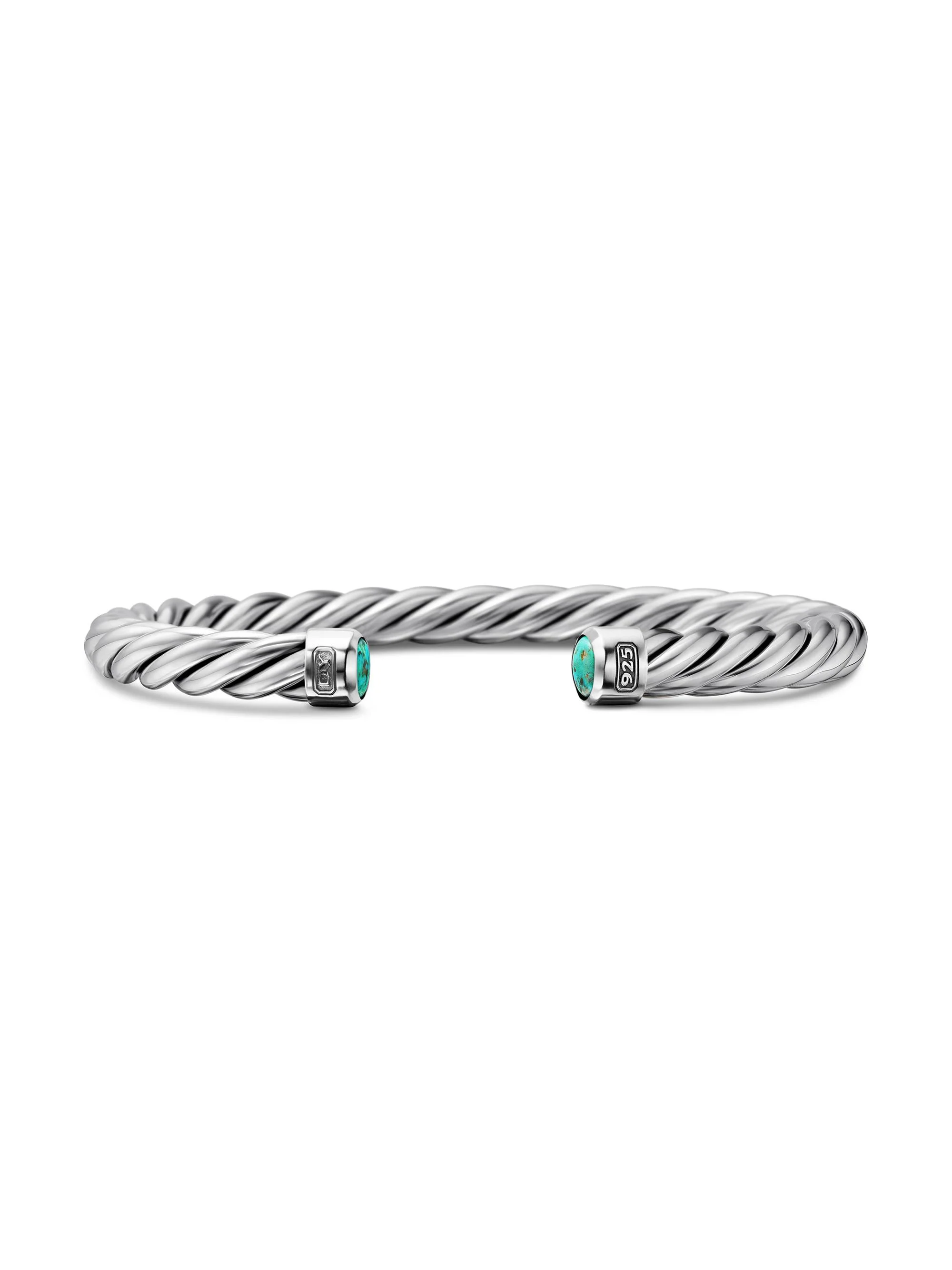 Men's Cable Cuff Bracelet in Sterling Silver - Turquoise - 1
