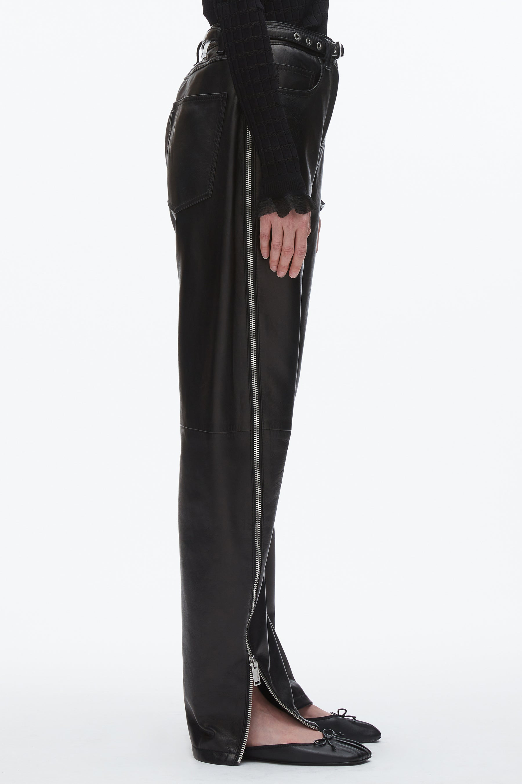 Leather Barrel Jean with Zippers - 4