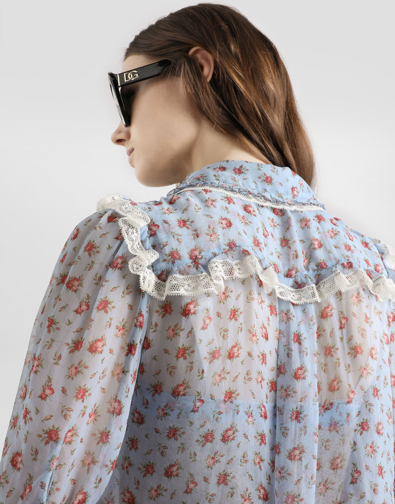 Small rose-print chiffon shirt 5