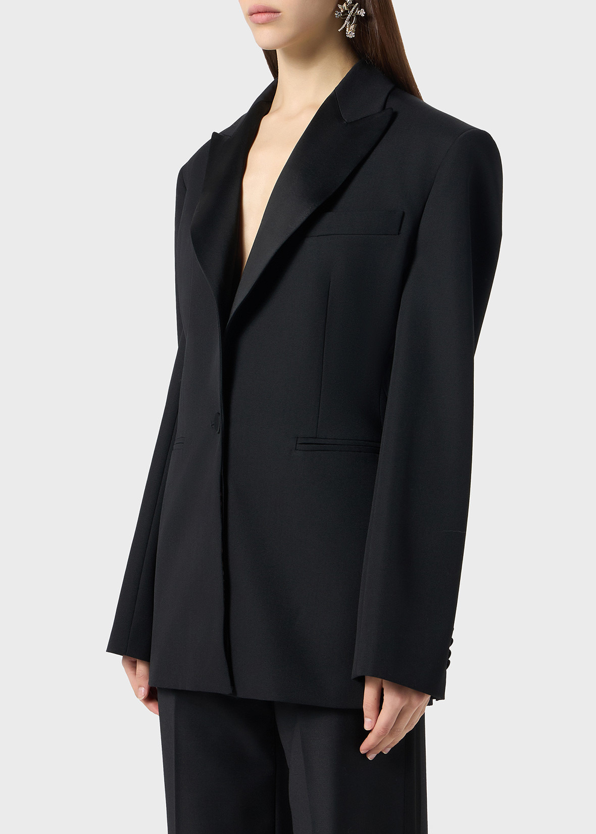 SINGLE-BREASTED JACKET IN GRAIN DE POUDRE WOOL - 5