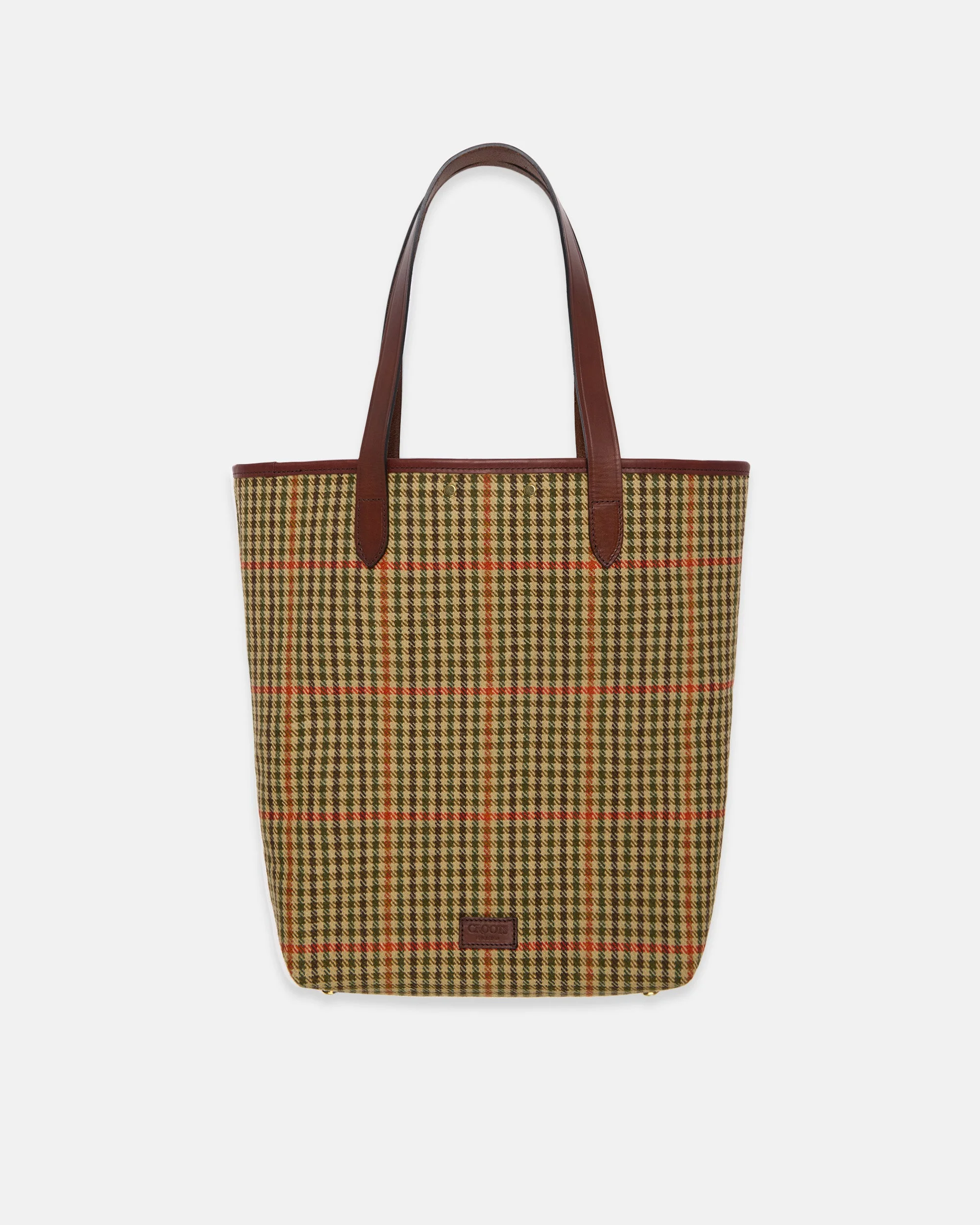 MADE-IN-ENGLAND OLIVE CHECK TWEED TOTE BAG - 1