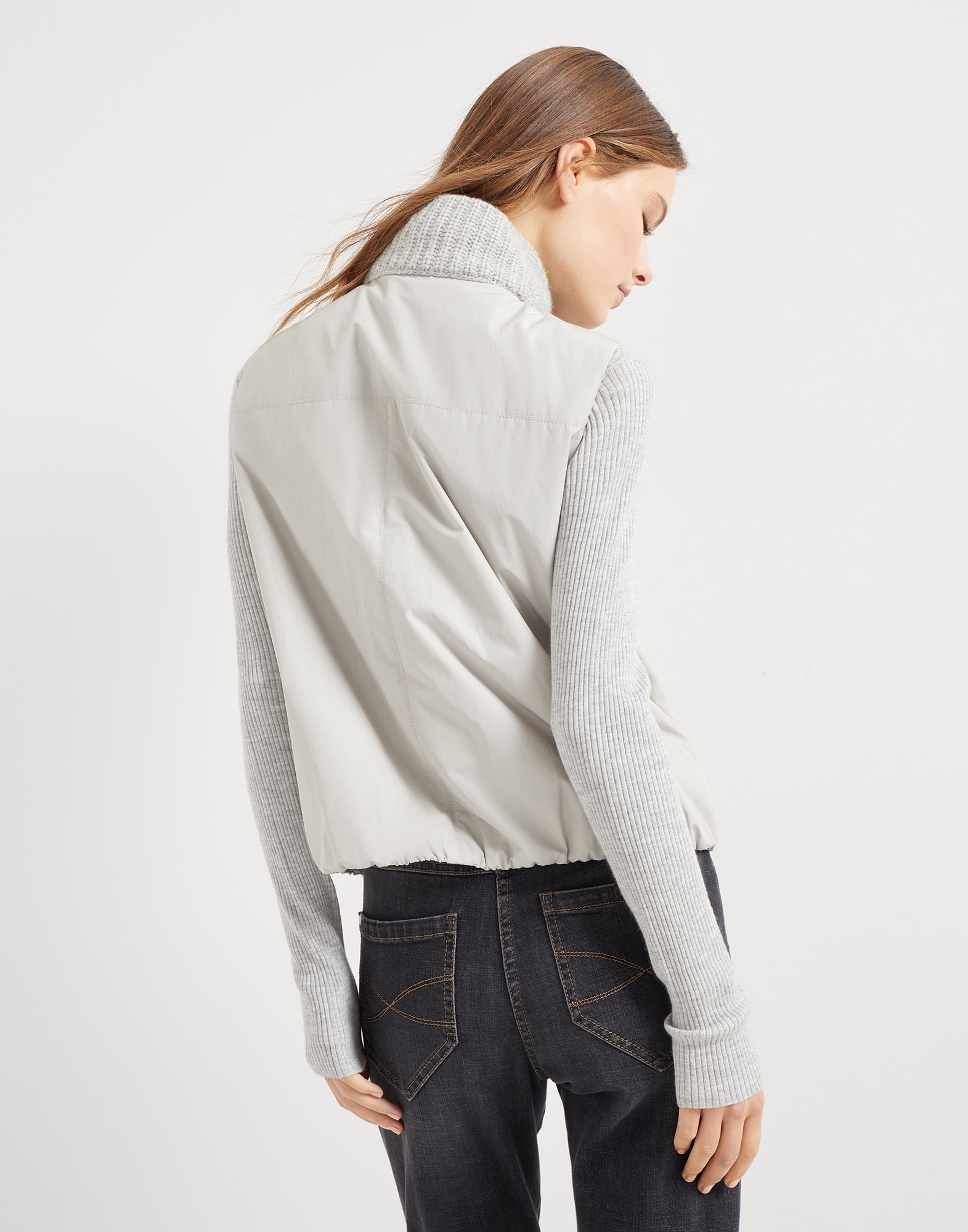 Cashmere Feather yarn reversible knit down vest with monili - 2