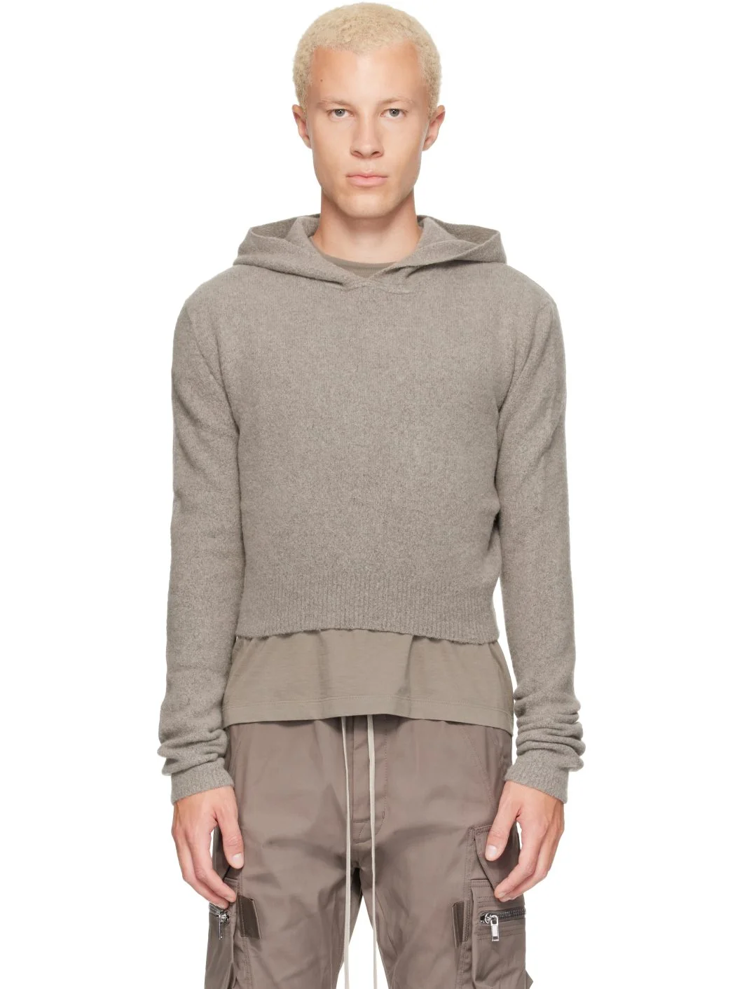 Gray Tower Dust Felt Cashmere Cropped Hoodie - 1
