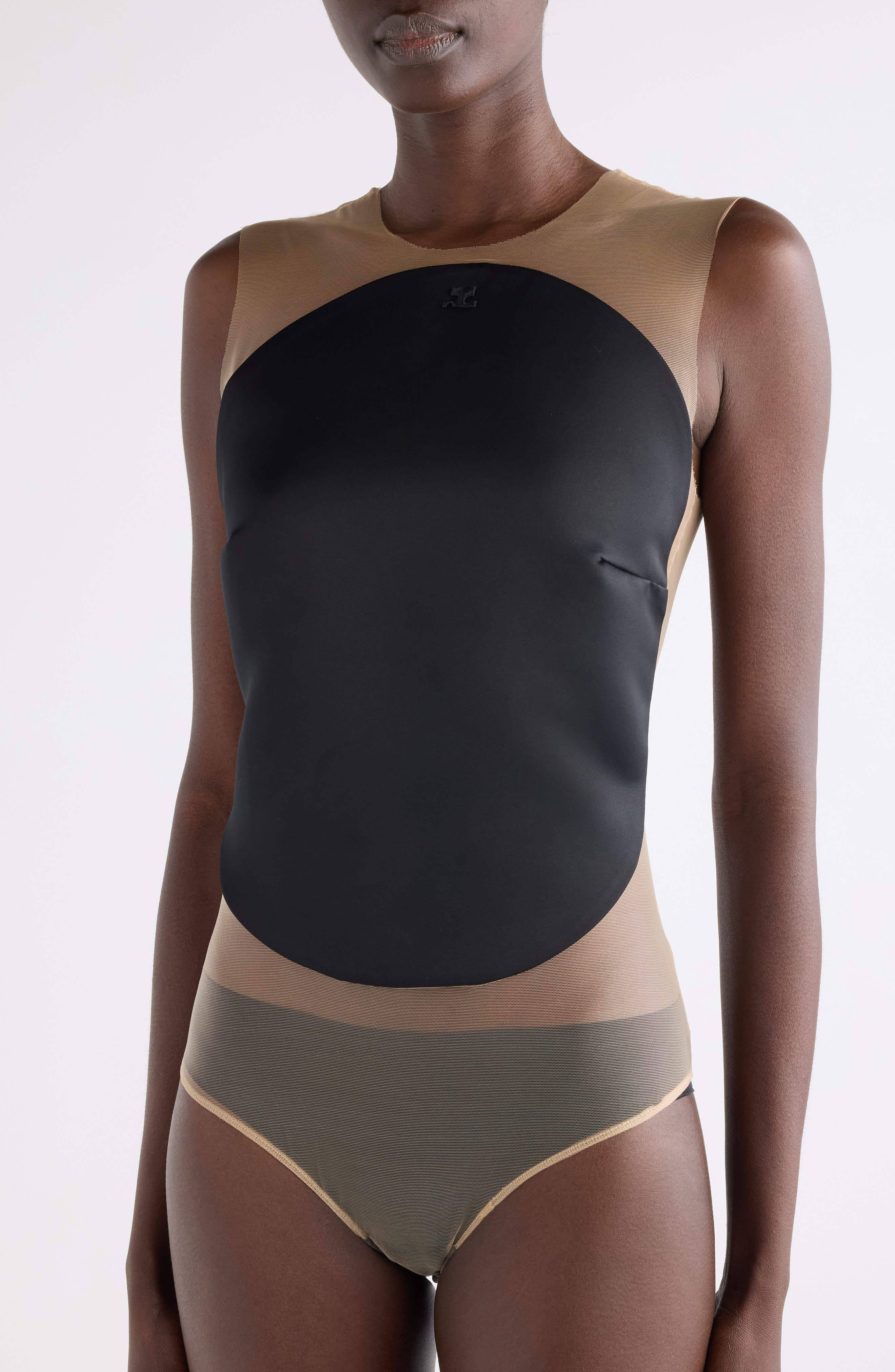 Courrèges Illusion Inset Circle Satin Bodysuit in Black at Nordstrom - 3
